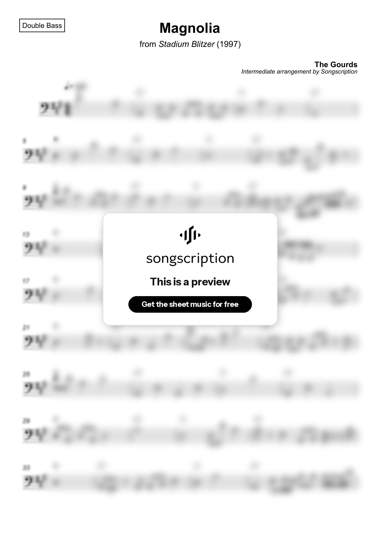 Intermediate Double Bass Sheet Music for "Magnolia" by The Gourds