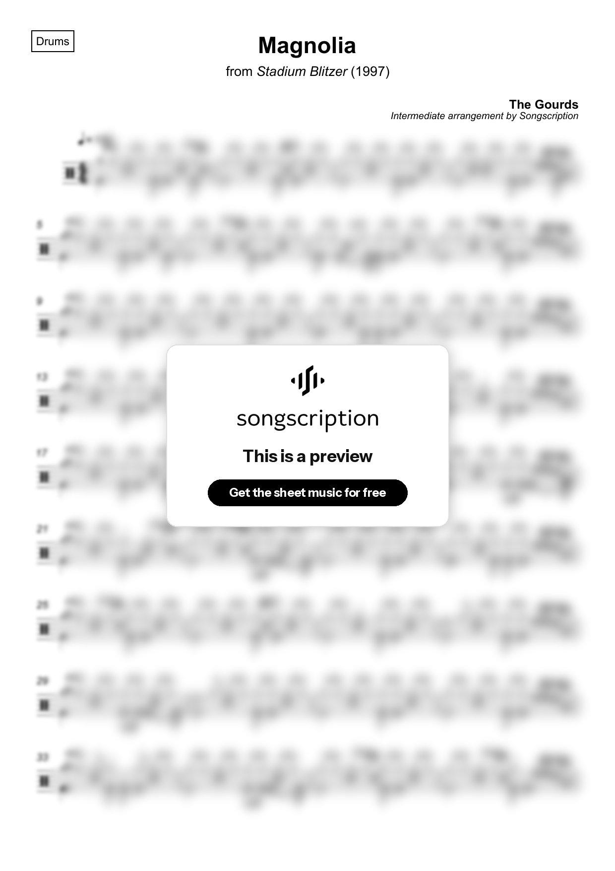 Intermediate Drums Sheet Music for "Magnolia" by The Gourds