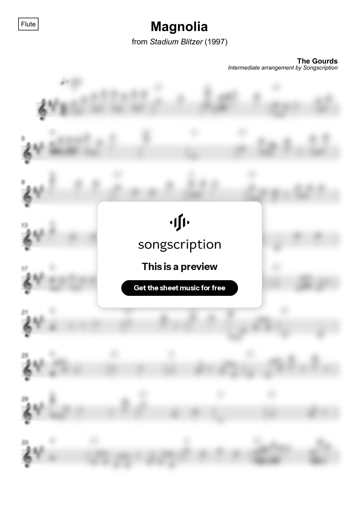 Intermediate Flute Sheet Music for "Magnolia" by The Gourds