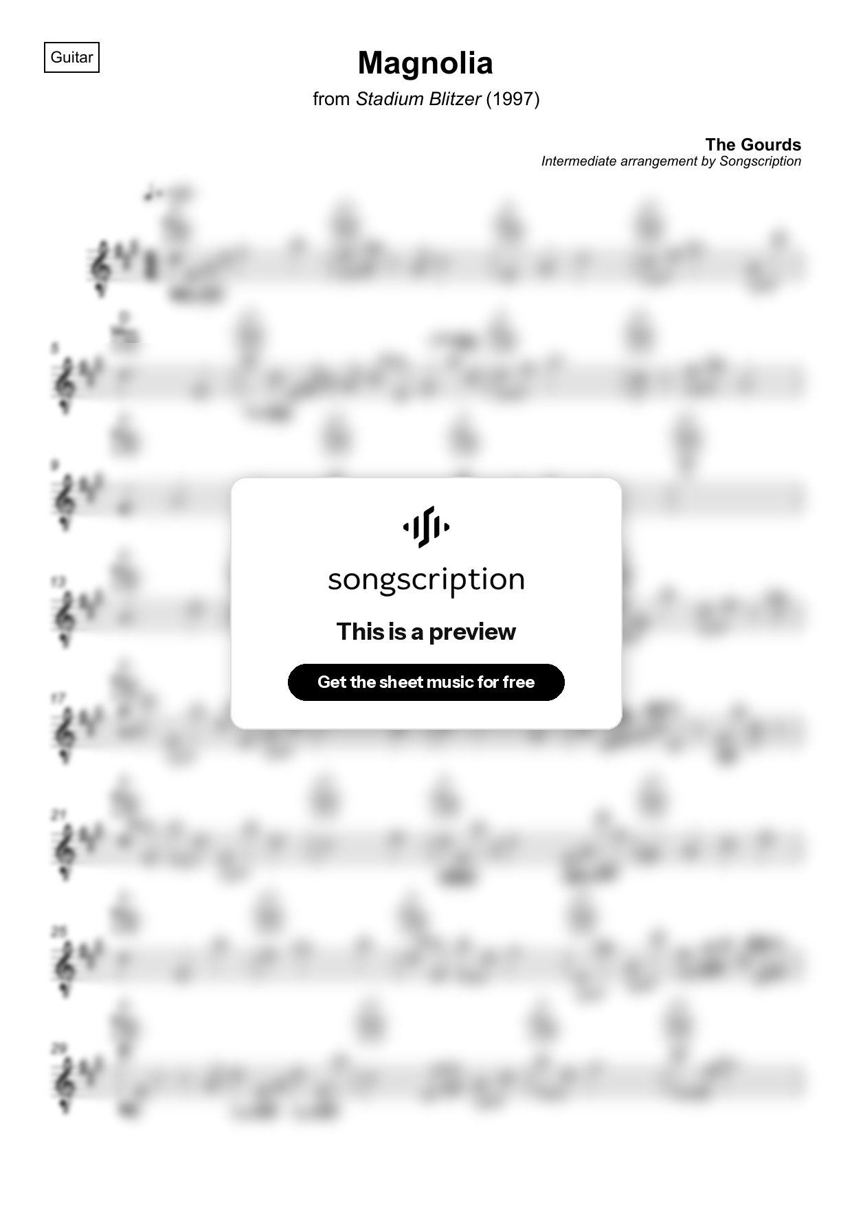 Intermediate Acoustic Guitar Sheet Music for "Magnolia" by The Gourds