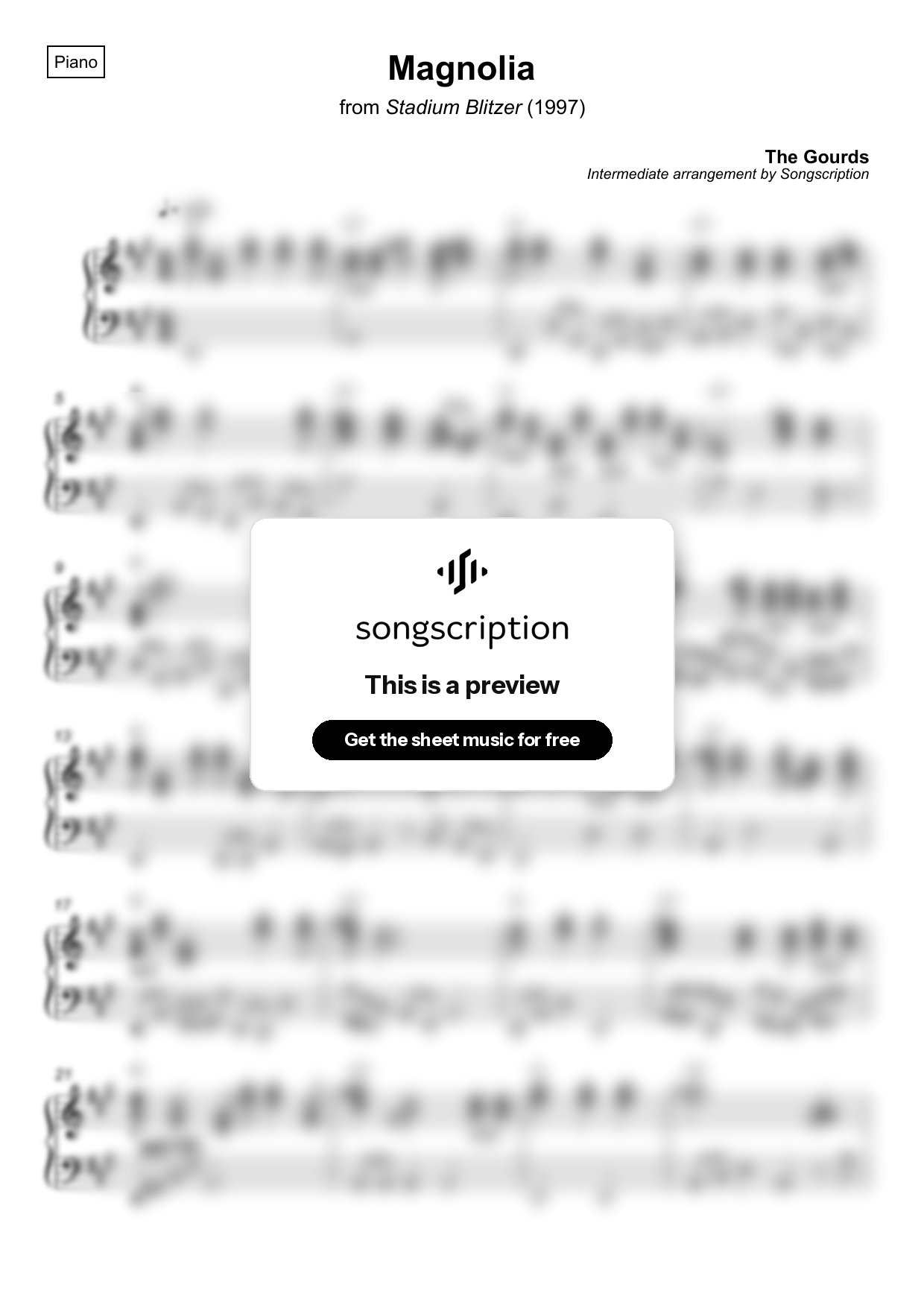 Intermediate Piano Sheet Music for "Magnolia" by The Gourds
