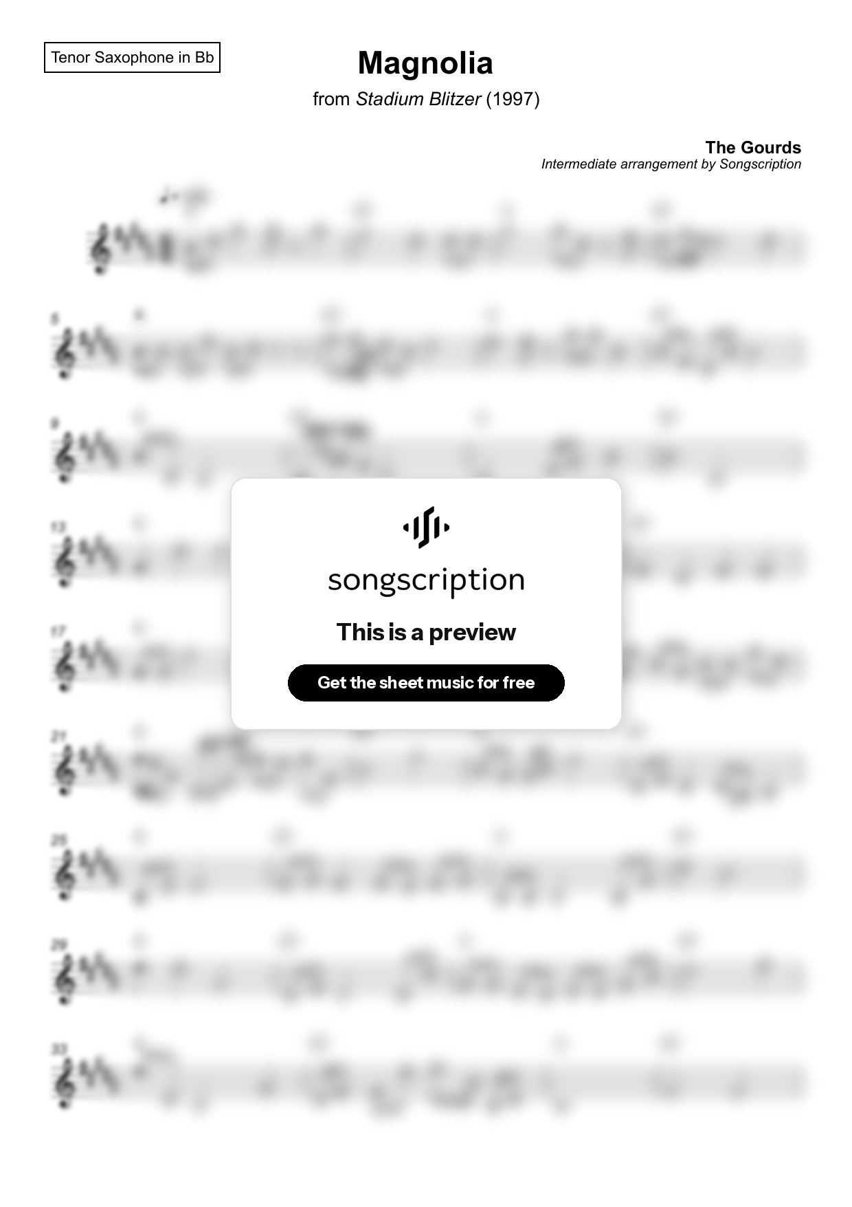 Intermediate Tenor Sax Sheet Music for "Magnolia" by The Gourds