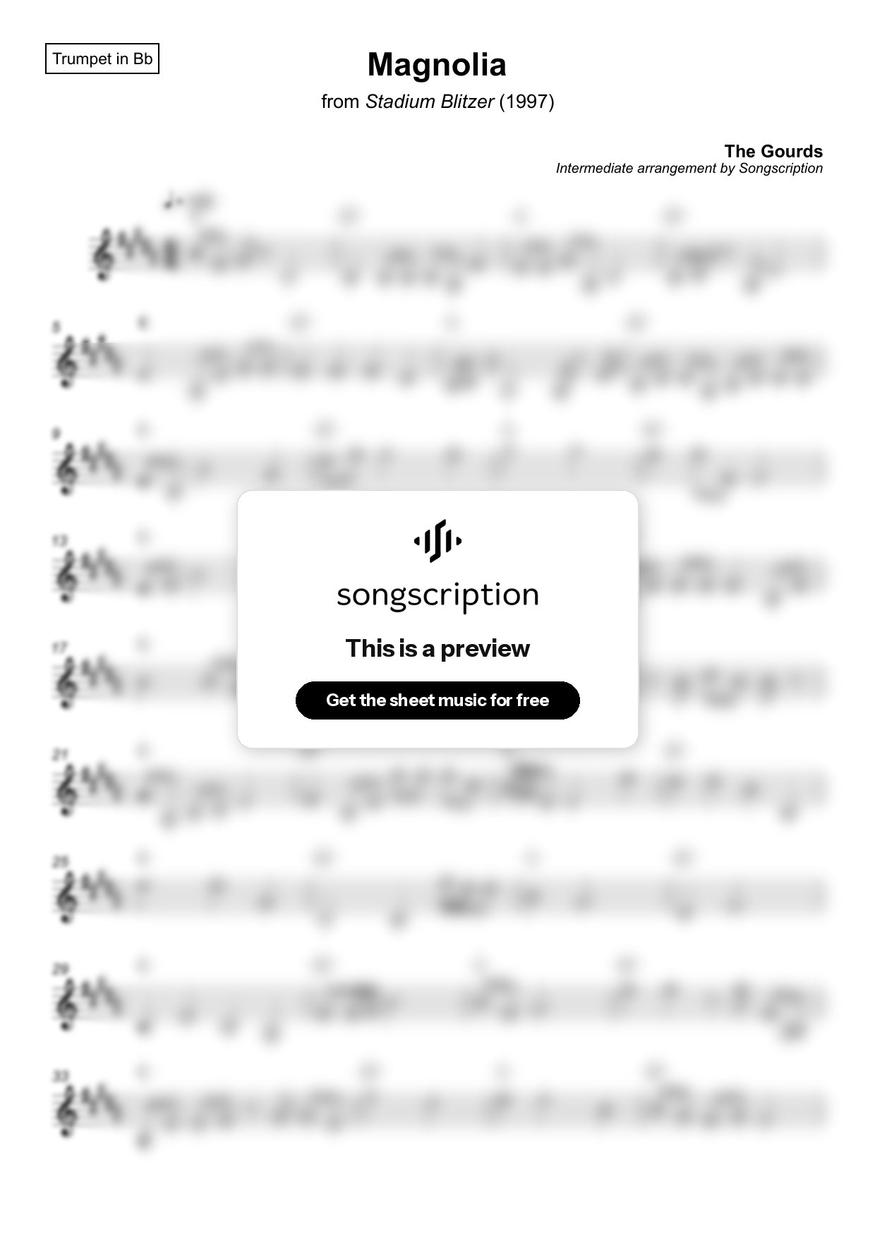 Intermediate Trumpet Sheet Music for "Magnolia" by The Gourds