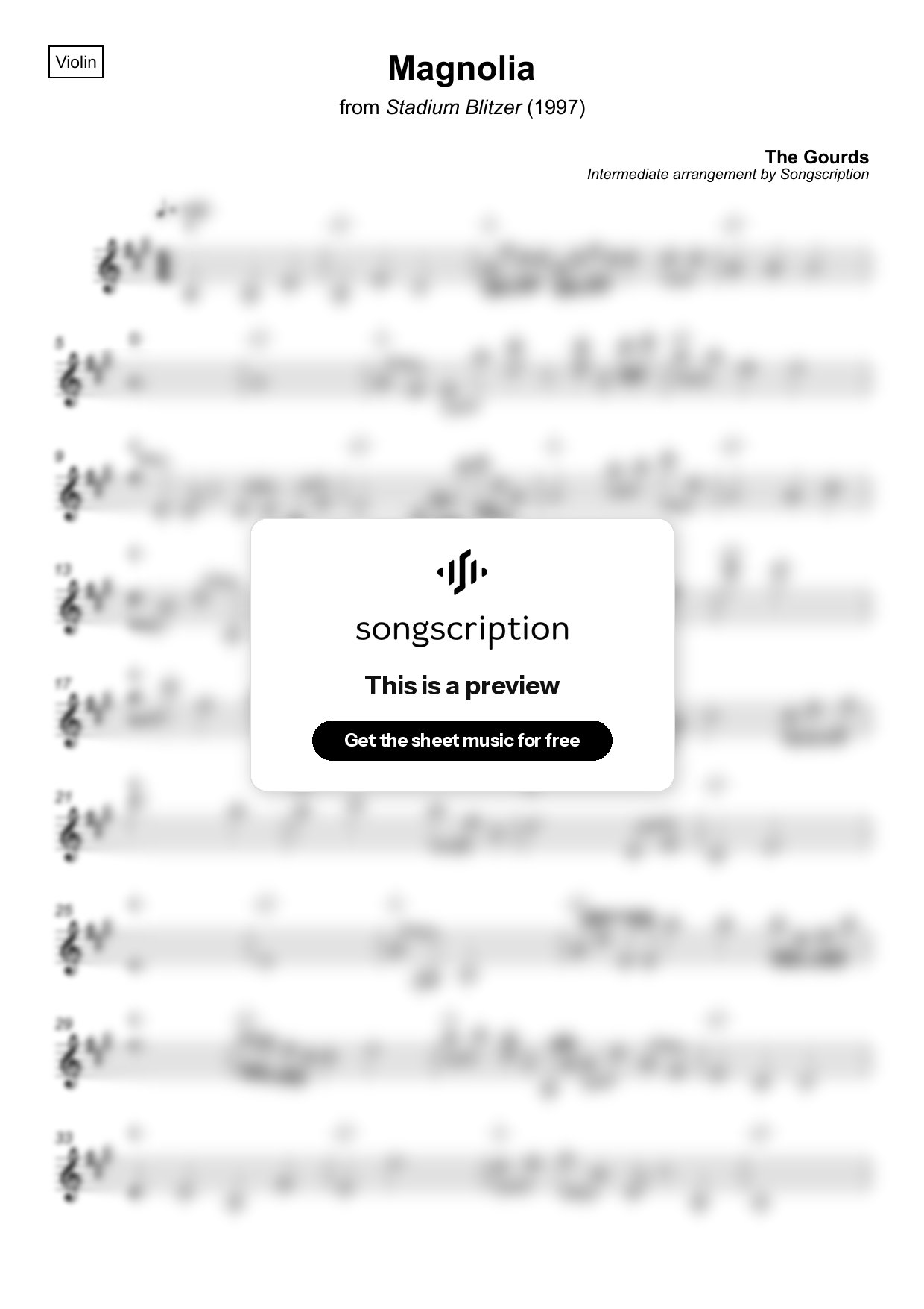 Intermediate Violin Sheet Music for "Magnolia" by The Gourds