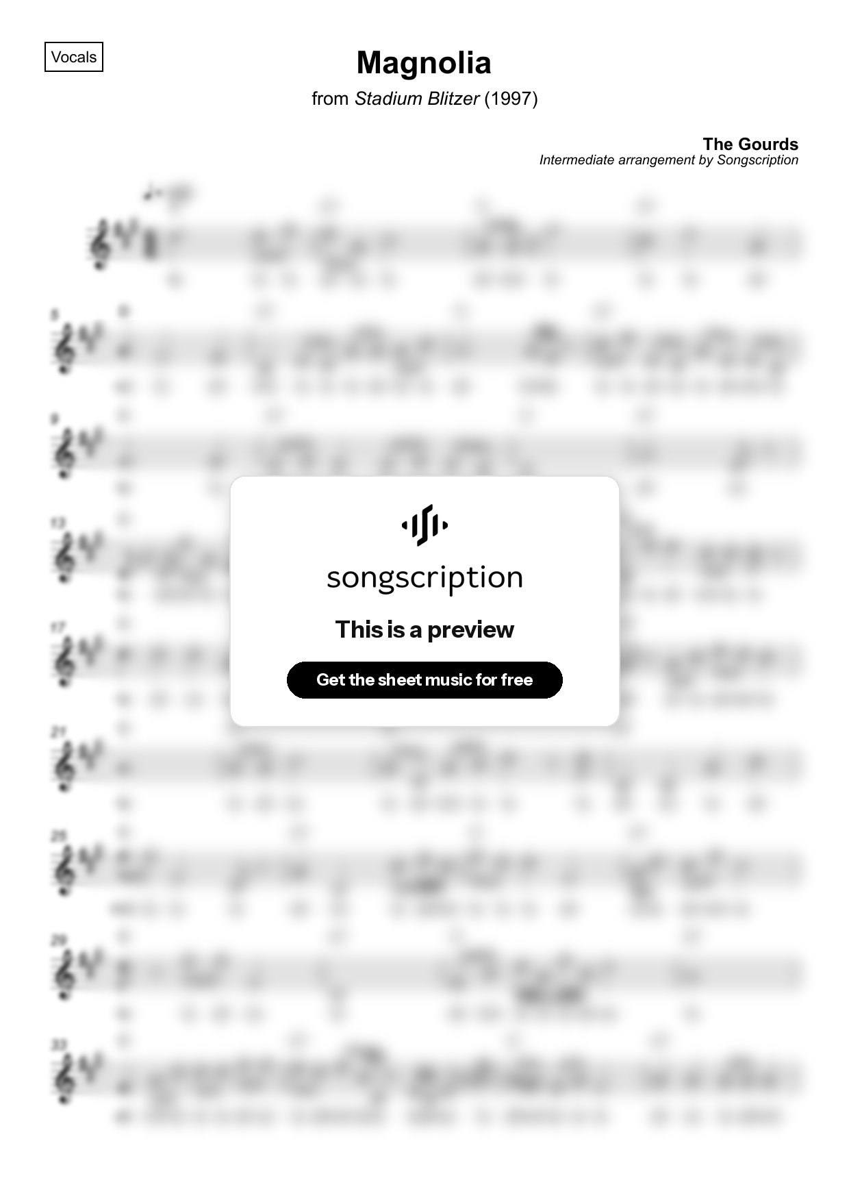 Intermediate Vocals Sheet Music for "Magnolia" by The Gourds