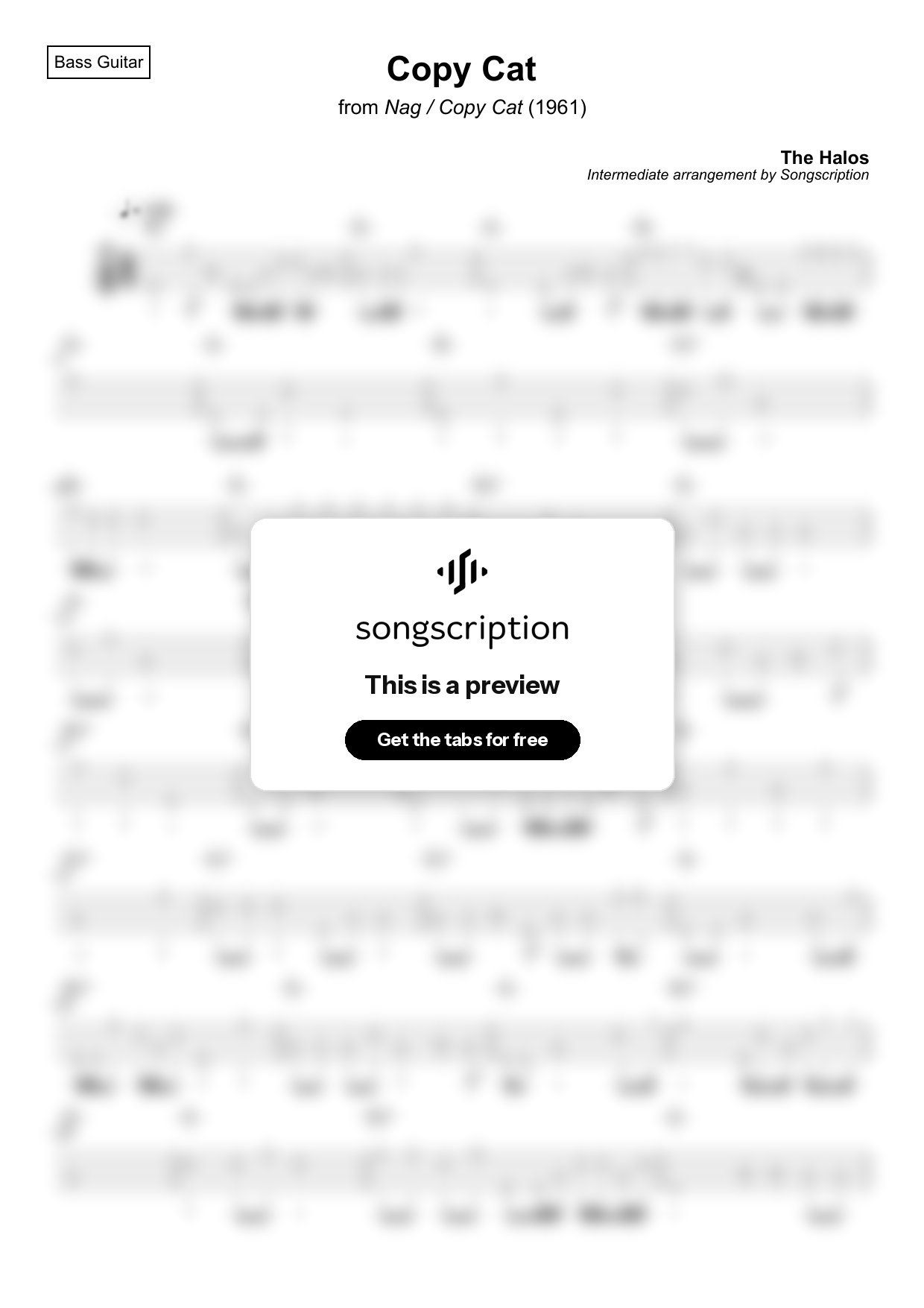 Intermediate Bass Guitar Tabs for "Copy Cat" by The Halos