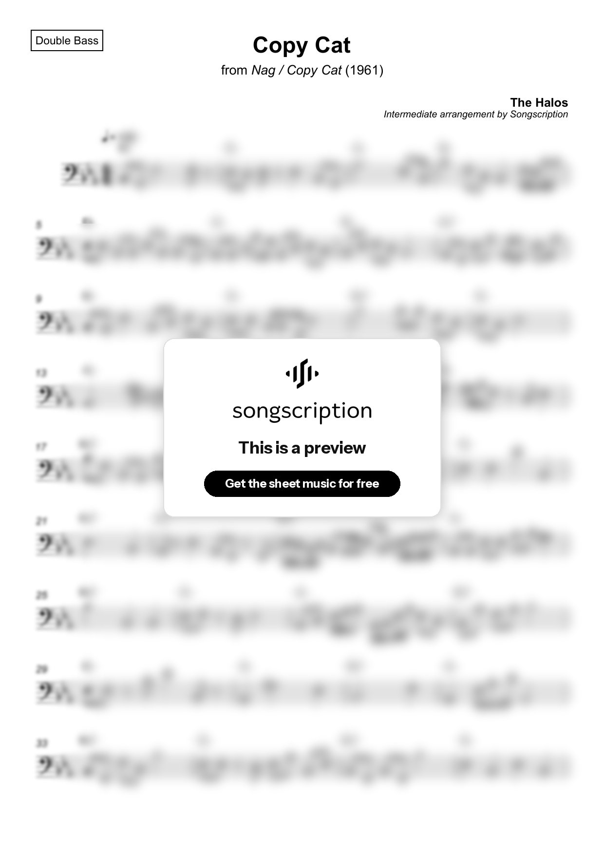 Intermediate Double Bass Sheet Music for "Copy Cat" by The Halos
