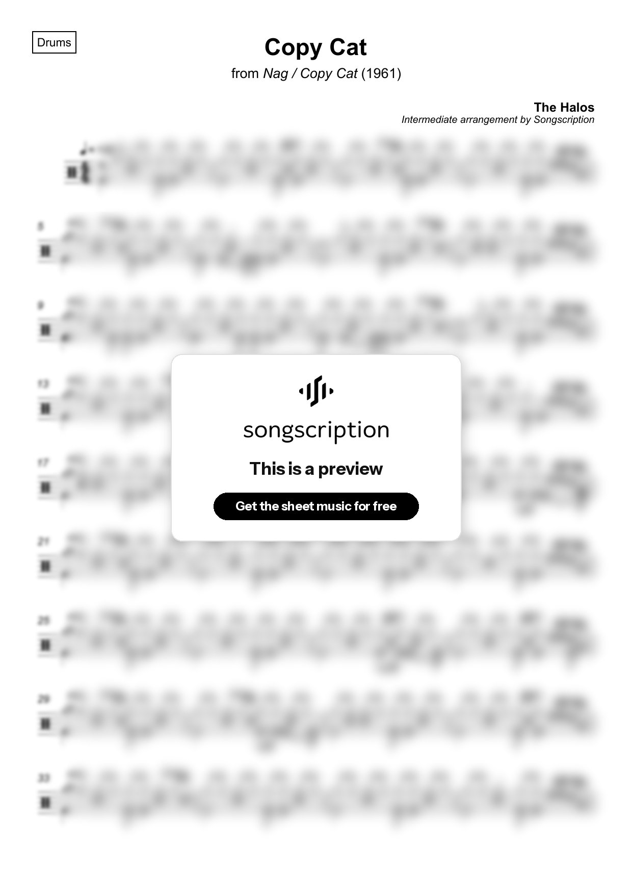 Intermediate Drums Sheet Music for "Copy Cat" by The Halos