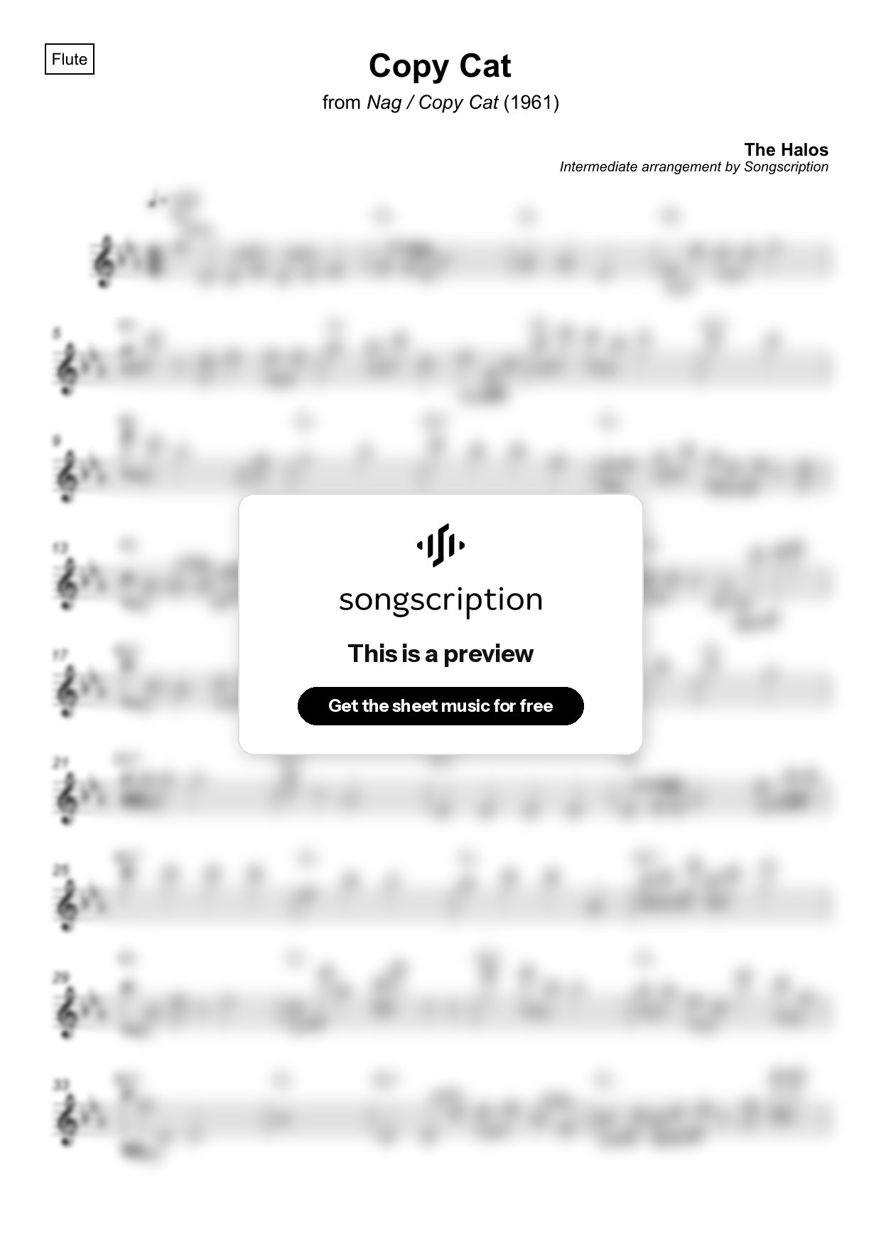 Intermediate Flute Sheet Music for "Copy Cat" by The Halos