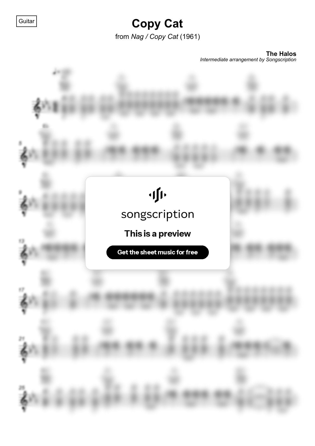 Intermediate Acoustic Guitar Sheet Music for "Copy Cat" by The Halos