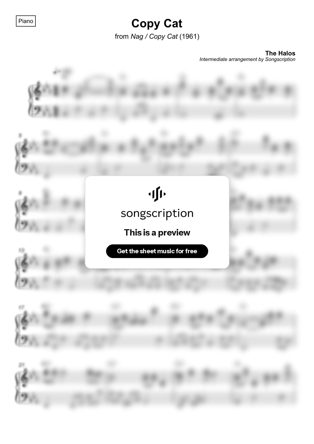 Intermediate Piano Sheet Music for "Copy Cat" by The Halos