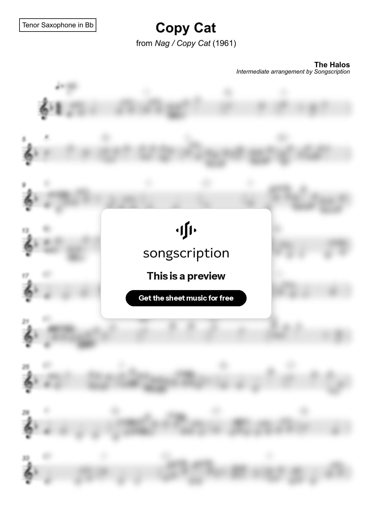 Intermediate Tenor Sax Sheet Music for "Copy Cat" by The Halos