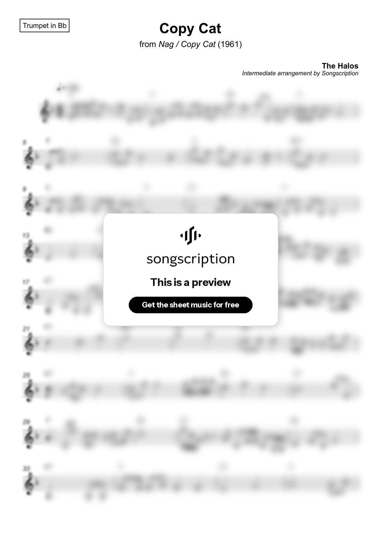 Intermediate Trumpet Sheet Music for "Copy Cat" by The Halos