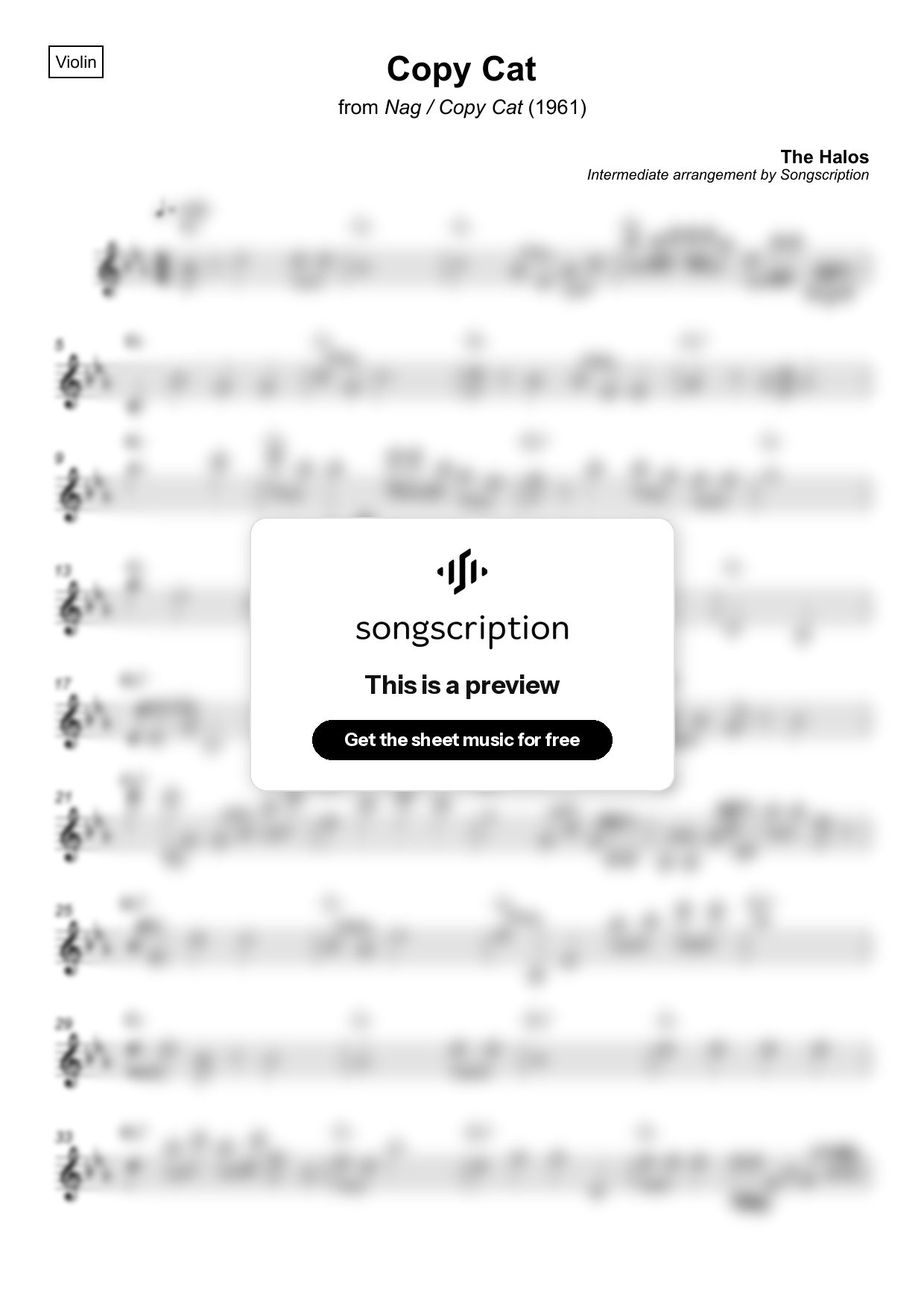 Intermediate Violin Sheet Music for "Copy Cat" by The Halos