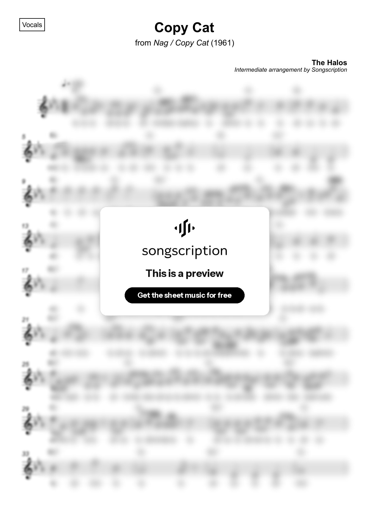 Intermediate Vocals Sheet Music for "Copy Cat" by The Halos