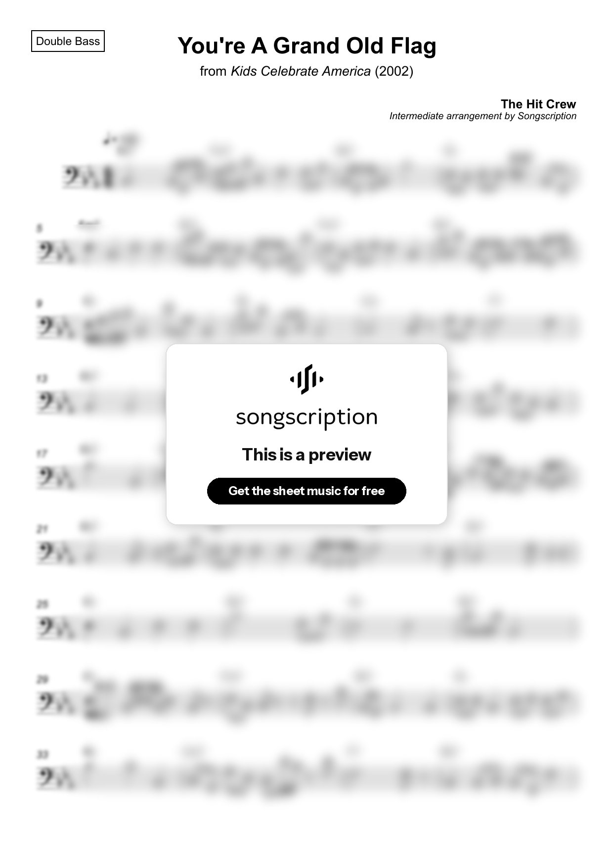 Intermediate Double Bass Sheet Music for "You're A Grand Old Flag" by The Hit Crew