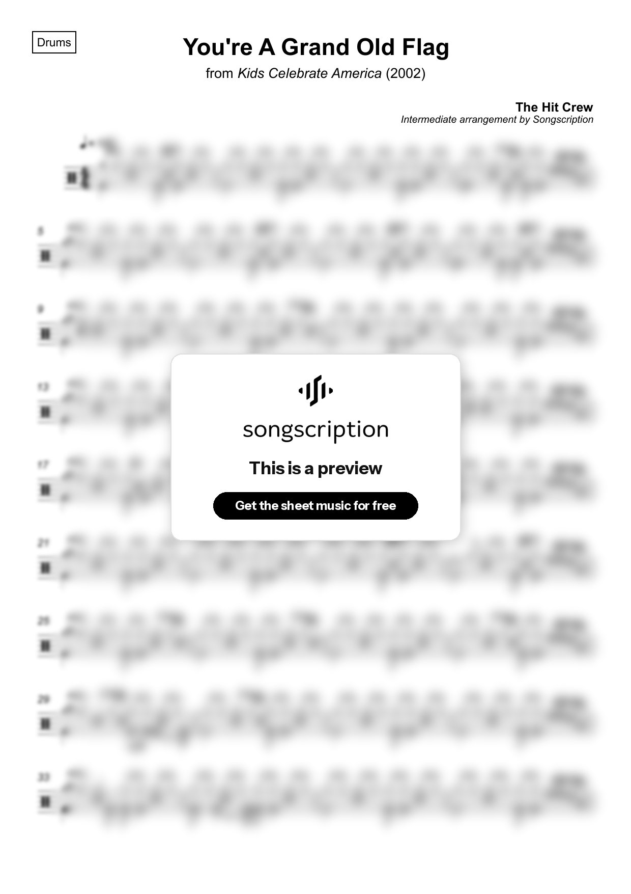 Intermediate Drums Sheet Music for "You're A Grand Old Flag" by The Hit Crew