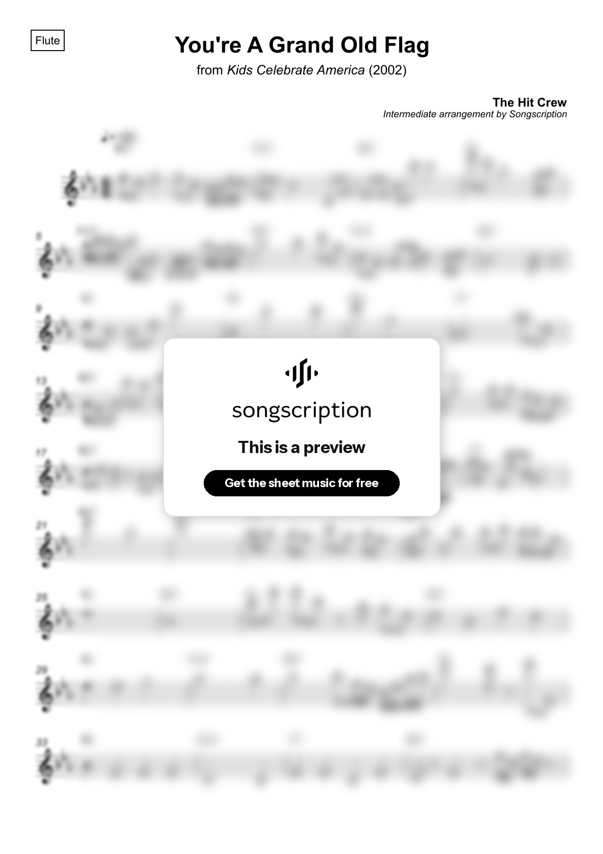 Intermediate Flute Sheet Music for "You're A Grand Old Flag" by The Hit Crew