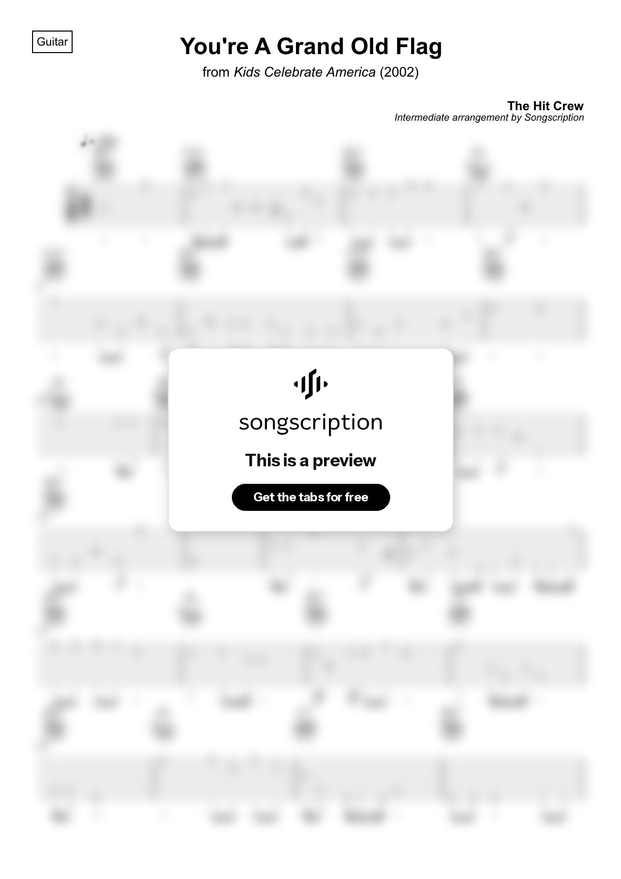 Intermediate Acoustic Guitar Tabs for "You're A Grand Old Flag" by The Hit Crew