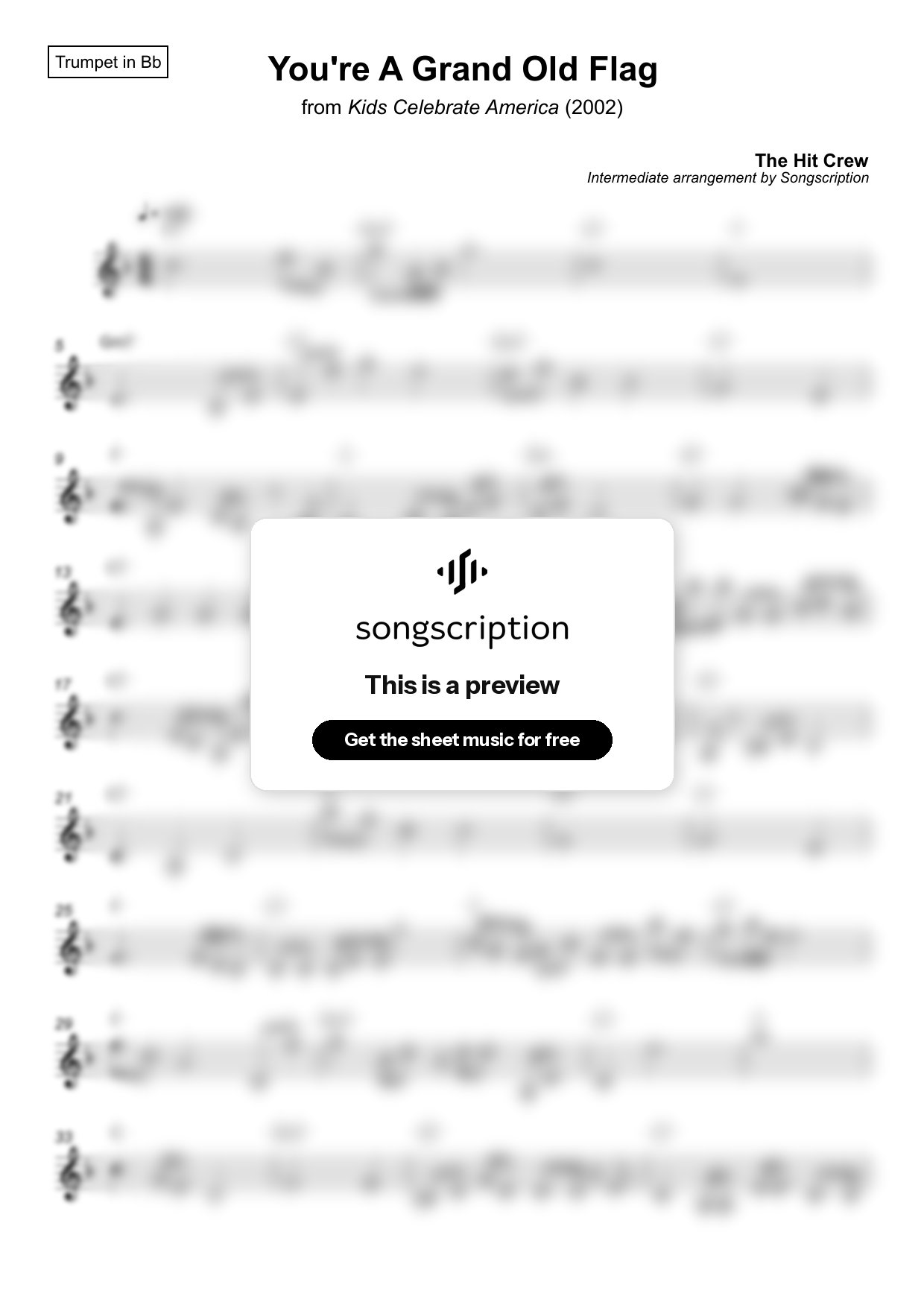 Intermediate Trumpet Sheet Music for "You're A Grand Old Flag" by The Hit Crew