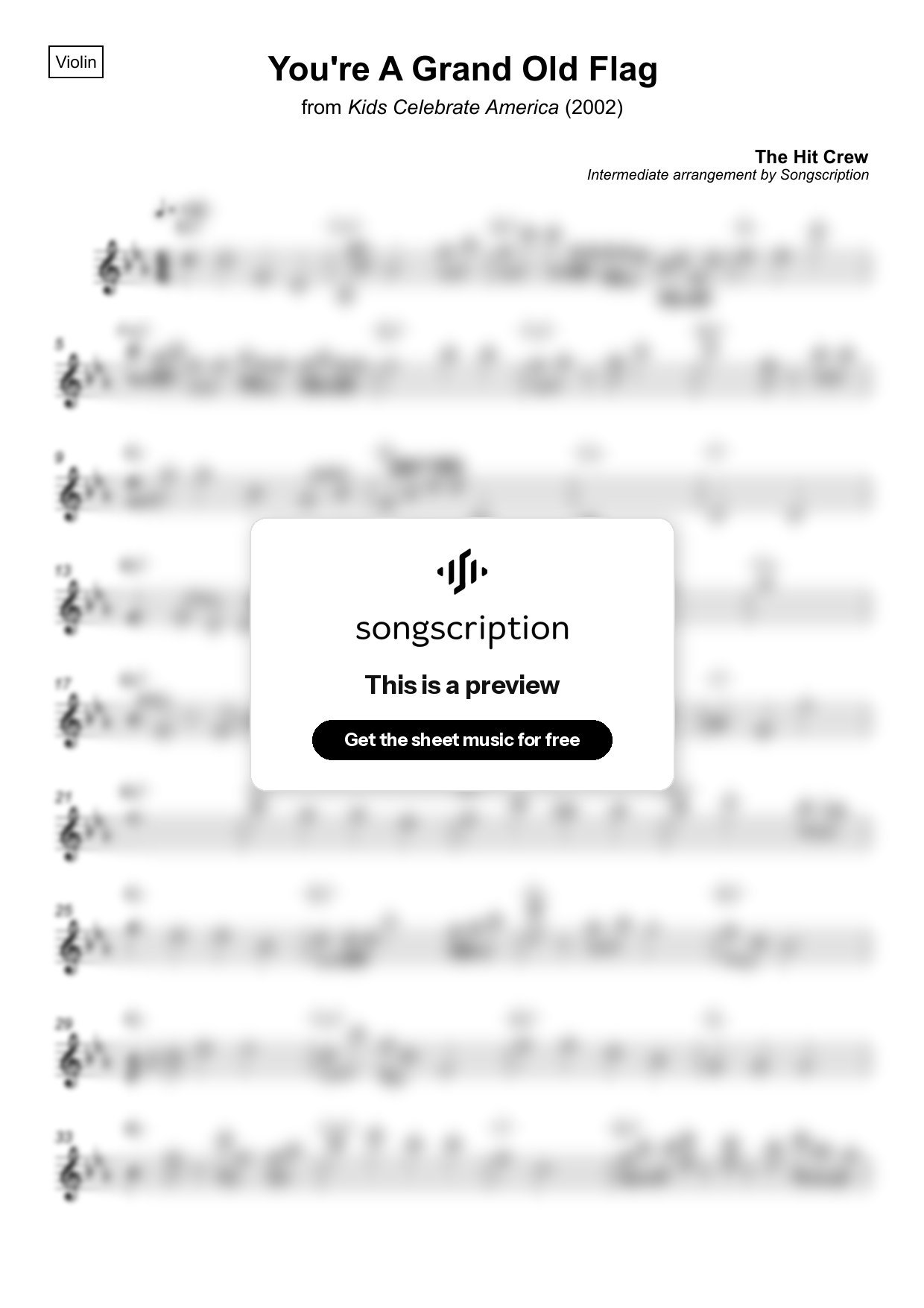 Intermediate Violin Sheet Music for "You're A Grand Old Flag" by The Hit Crew