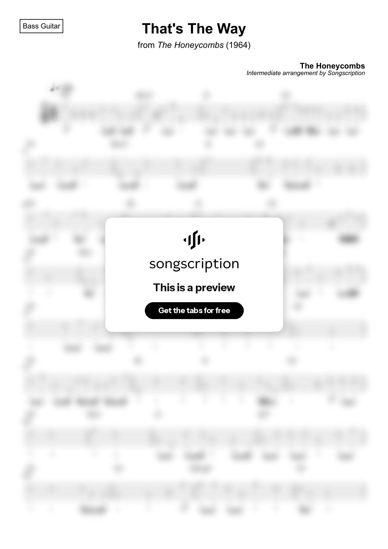 Intermediate Bass Guitar Tabs for "That's The Way" by The Honeycombs
