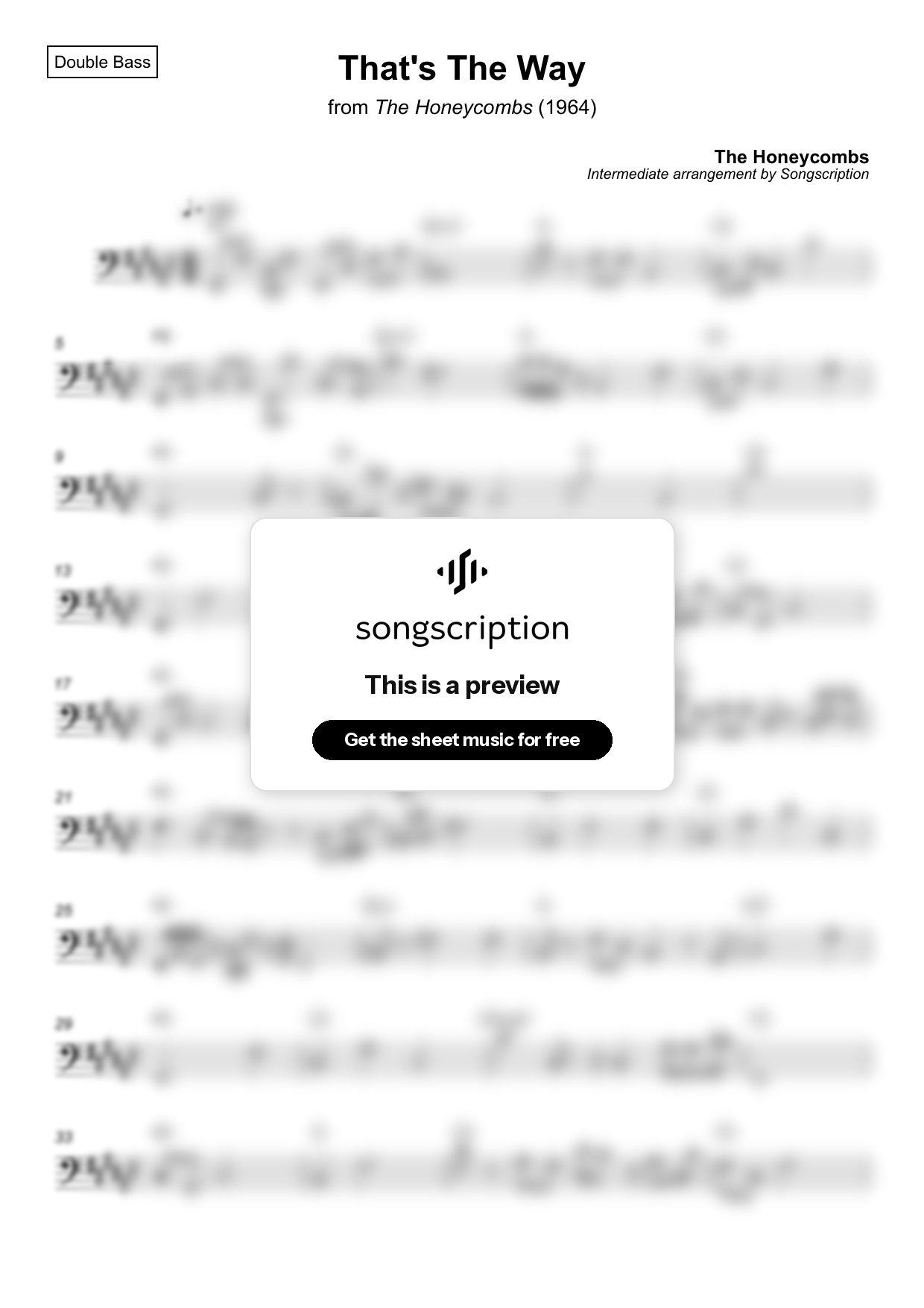 Intermediate Double Bass Sheet Music for "That's The Way" by The Honeycombs