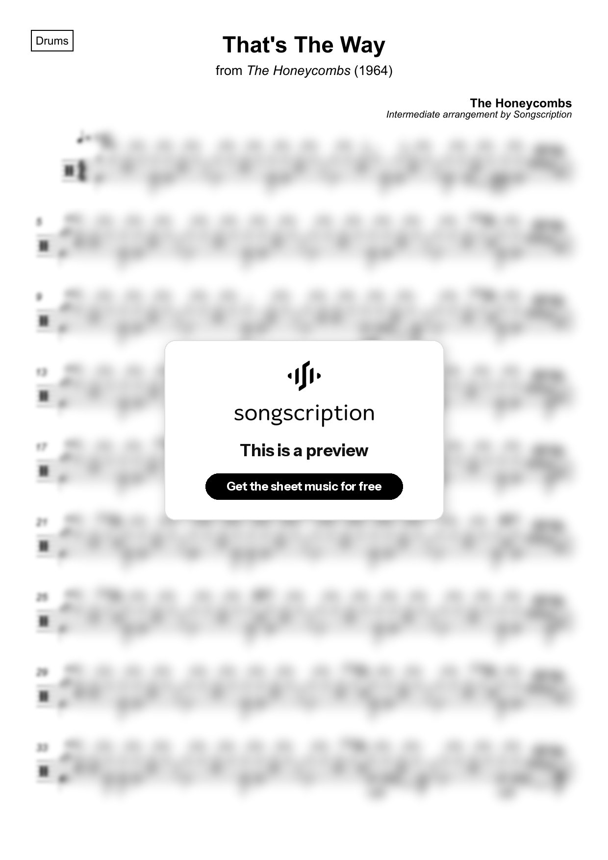 Intermediate Drums Sheet Music for "That's The Way" by The Honeycombs