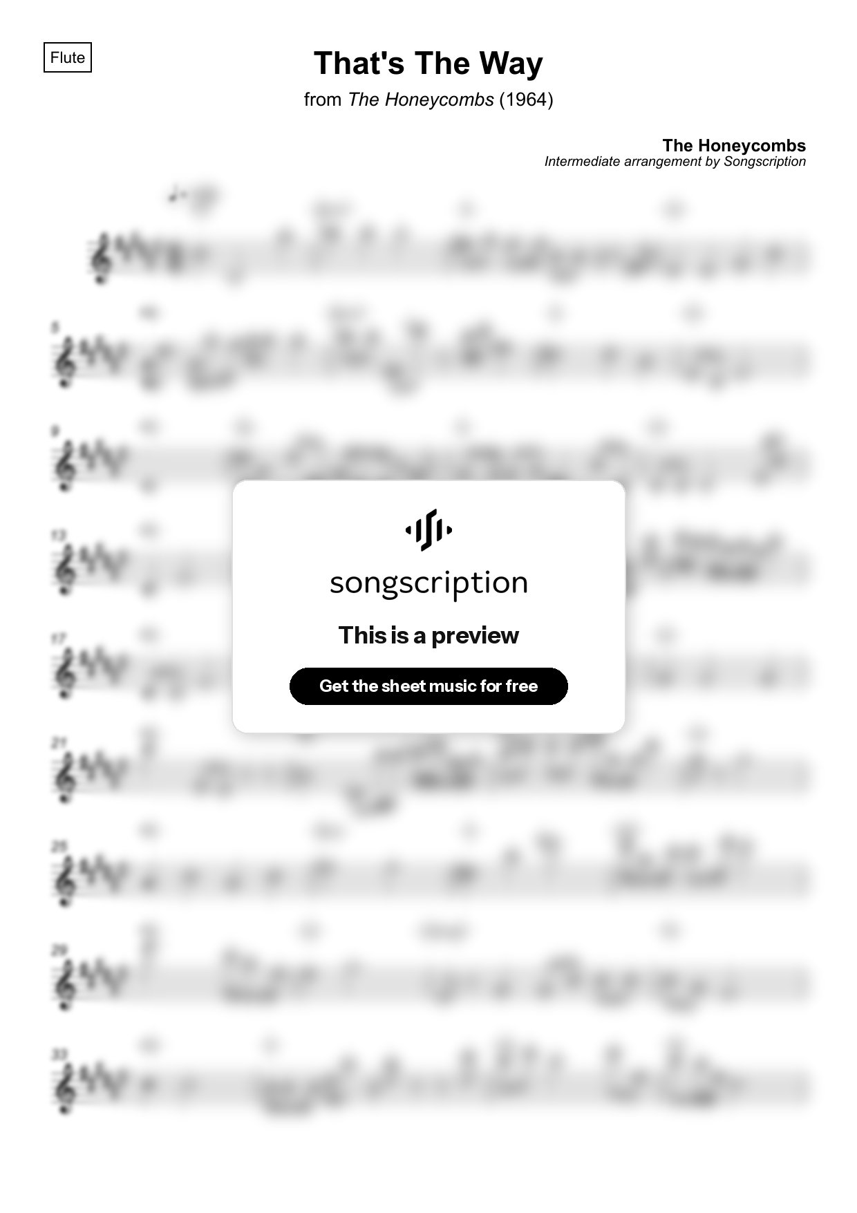 Intermediate Flute Sheet Music for "That's The Way" by The Honeycombs