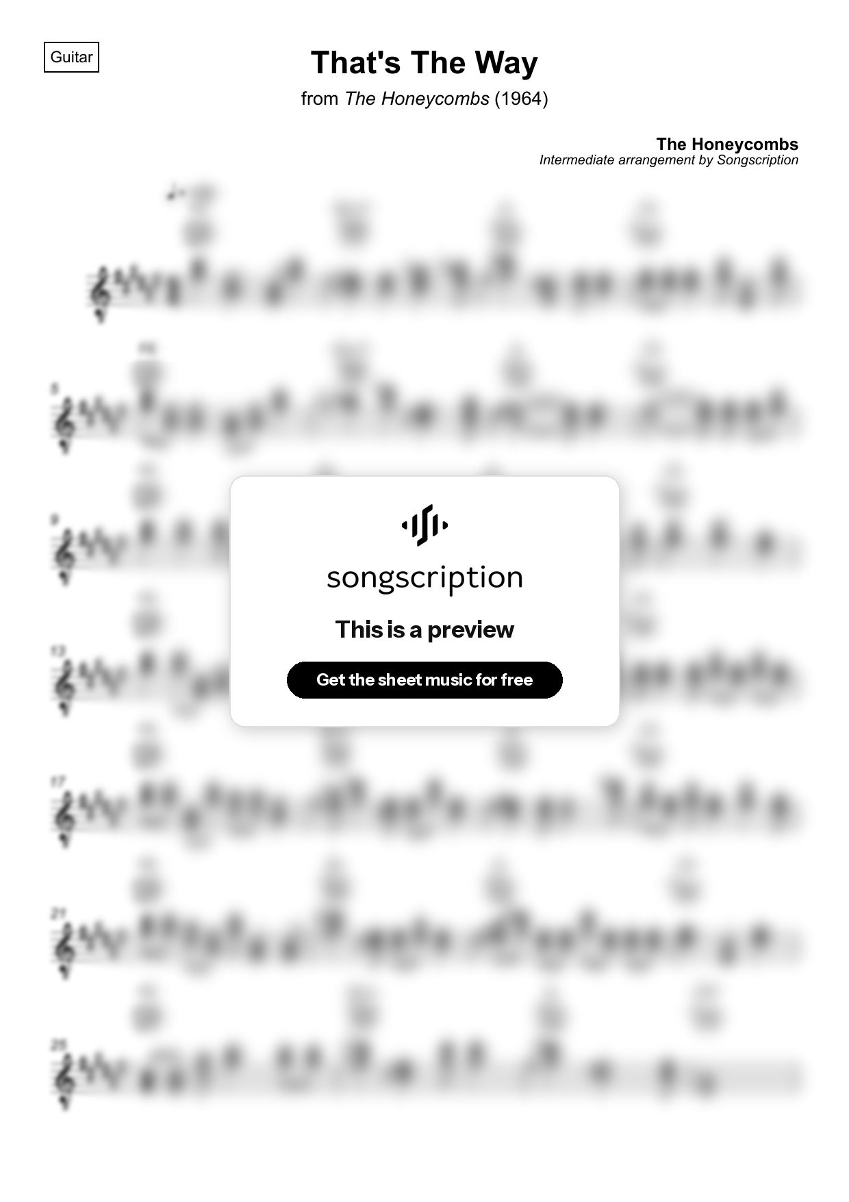 Intermediate Acoustic Guitar Sheet Music for "That's The Way" by The Honeycombs