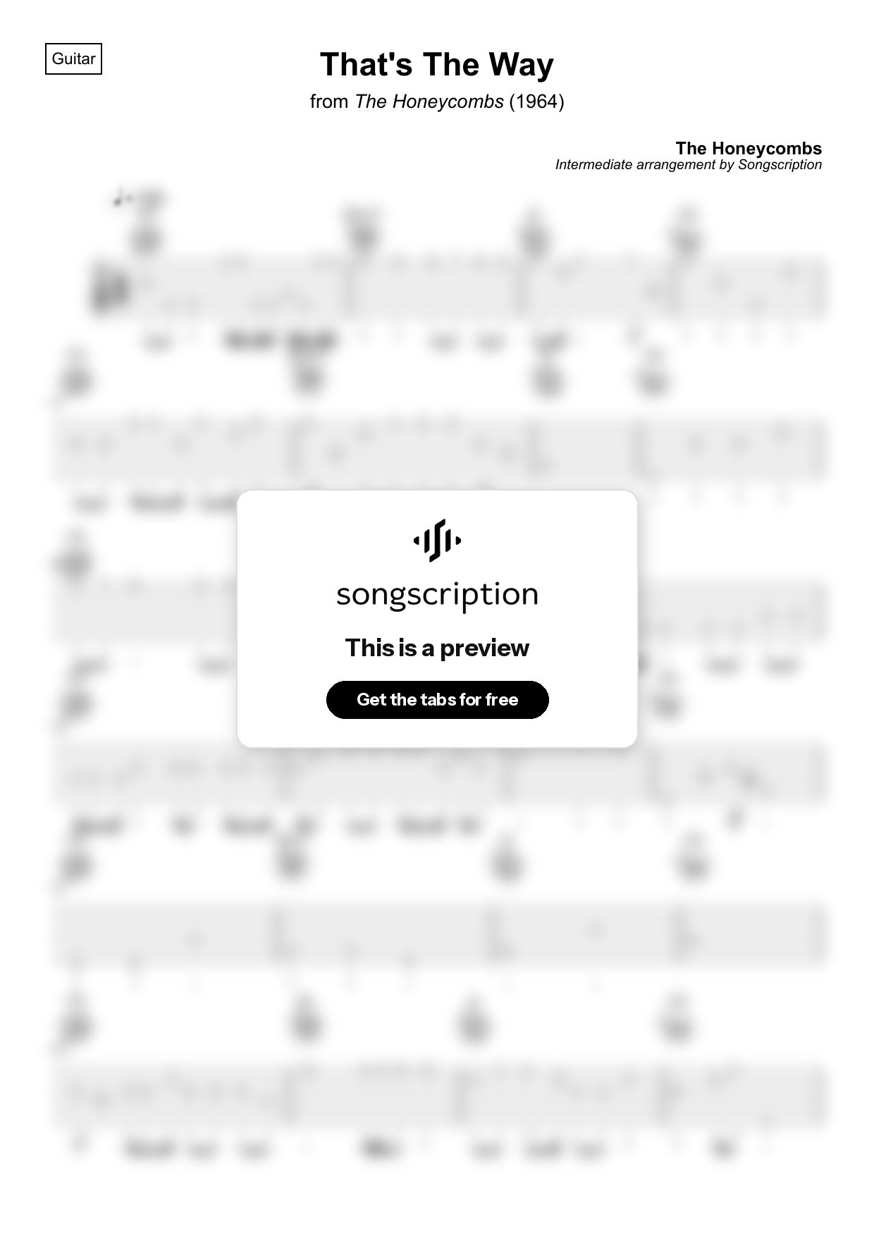 Intermediate Acoustic Guitar Tabs for "That's The Way" by The Honeycombs