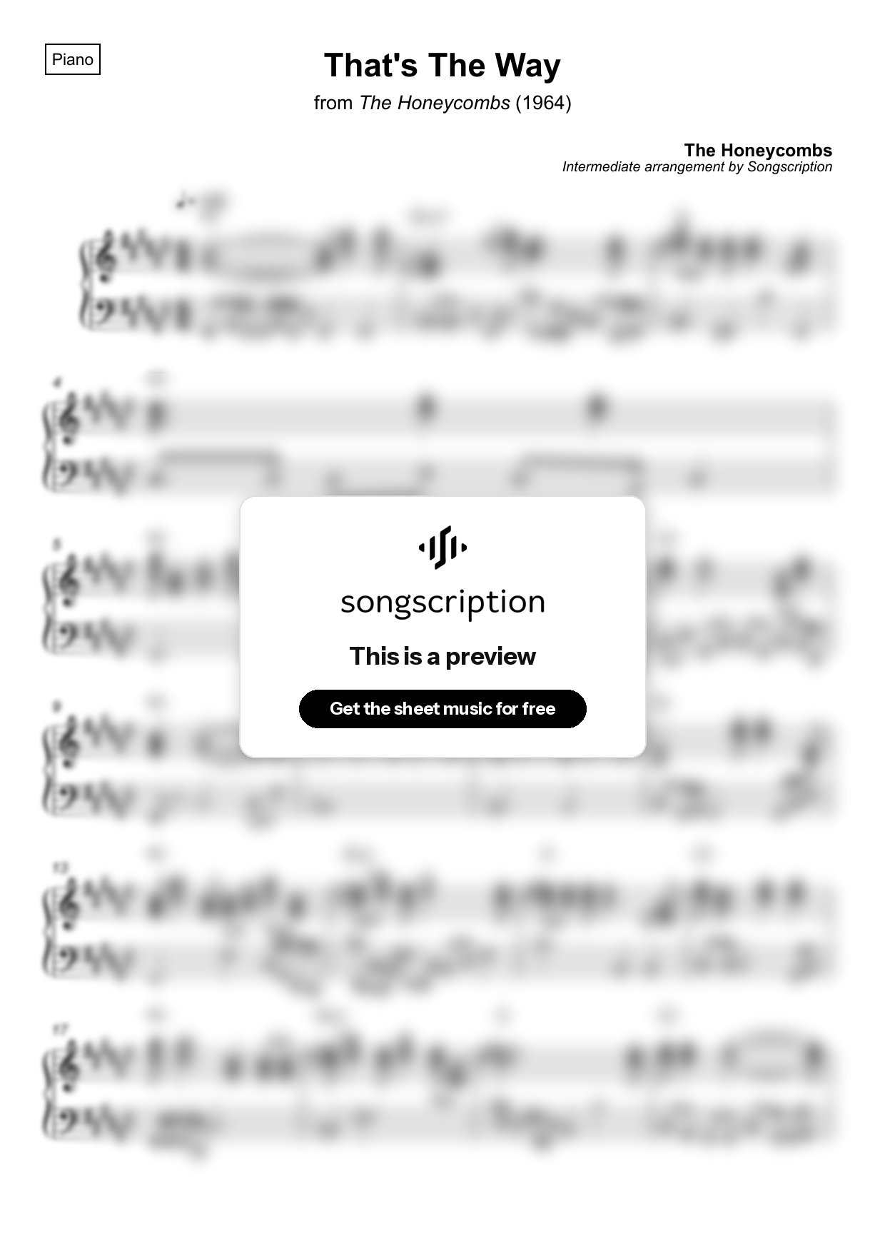 Intermediate Piano Sheet Music for "That's The Way" by The Honeycombs