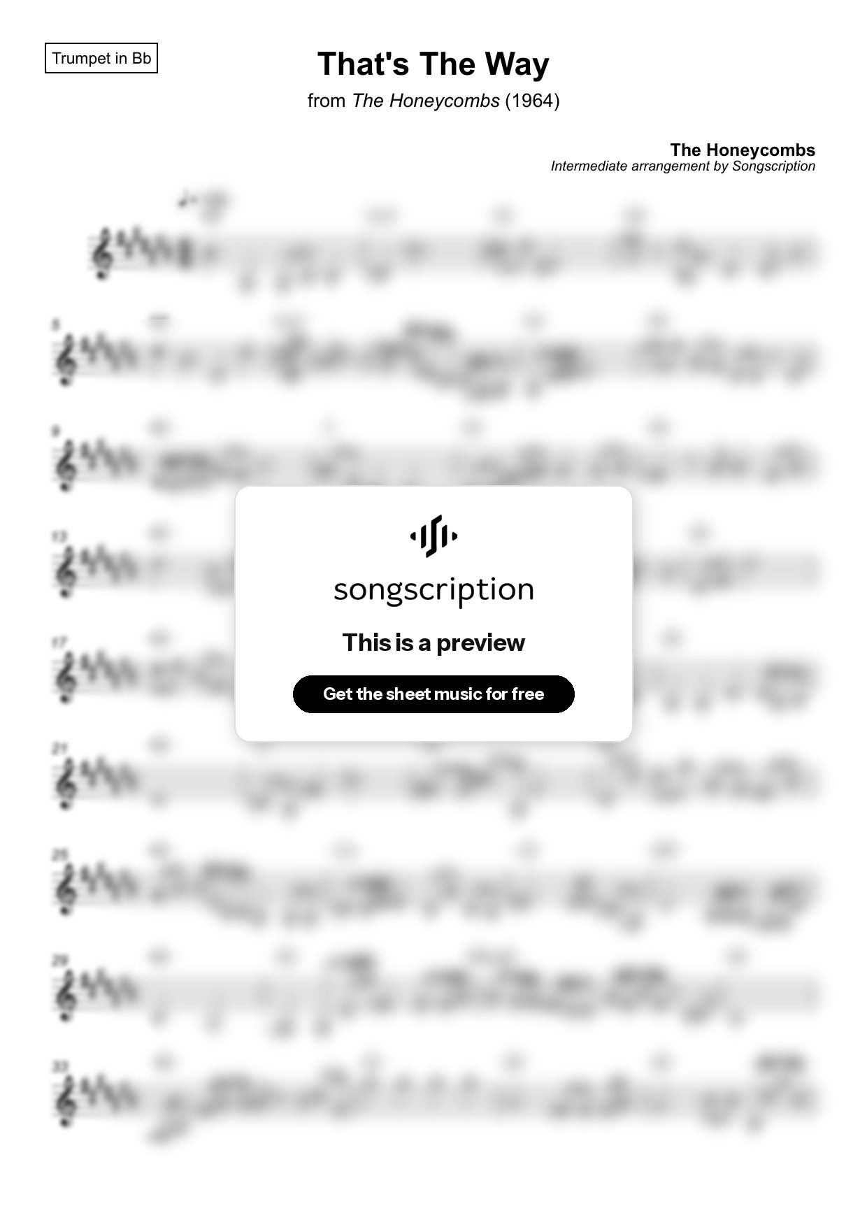Intermediate Trumpet Sheet Music for "That's The Way" by The Honeycombs