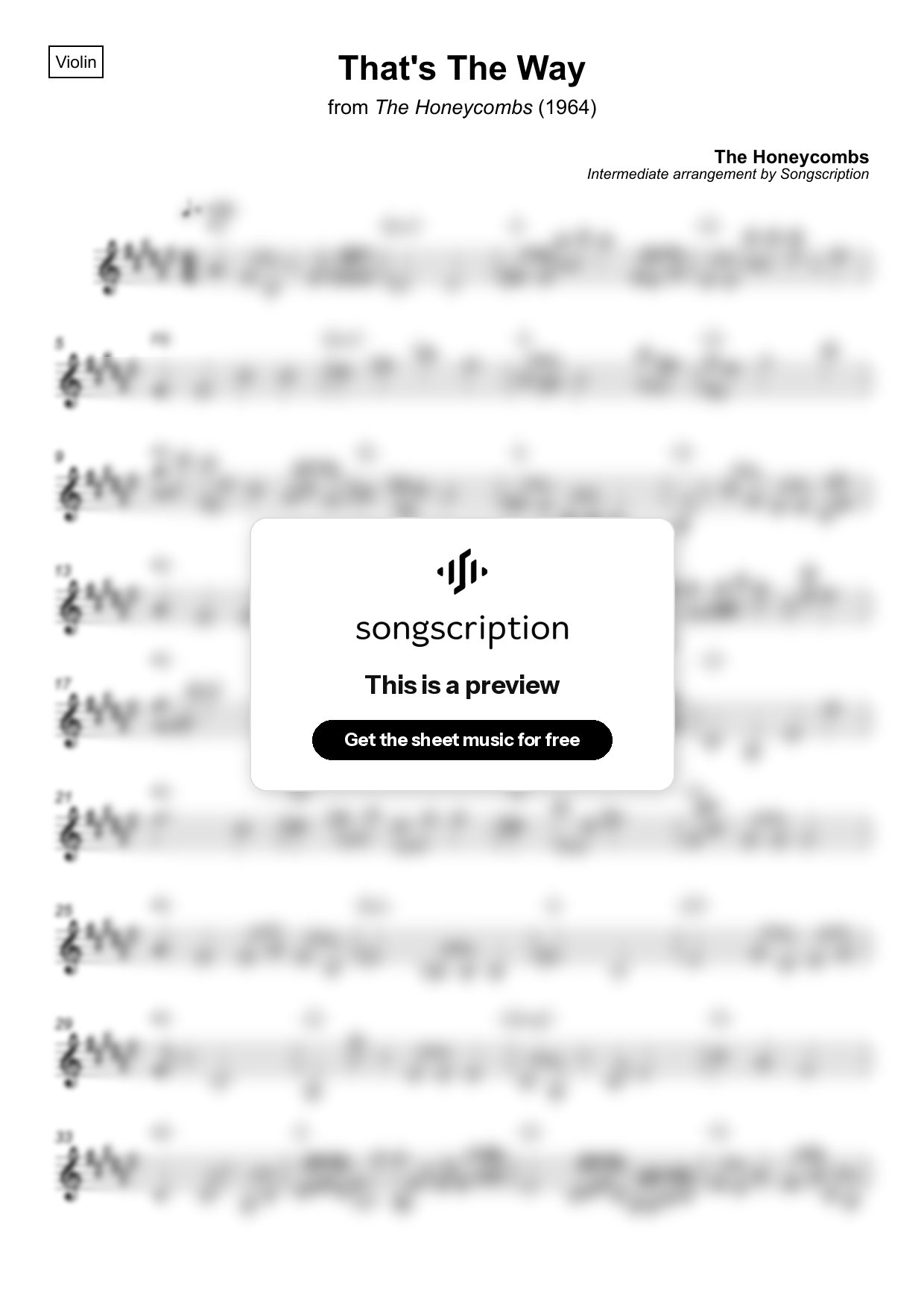 Intermediate Violin Sheet Music for "That's The Way" by The Honeycombs