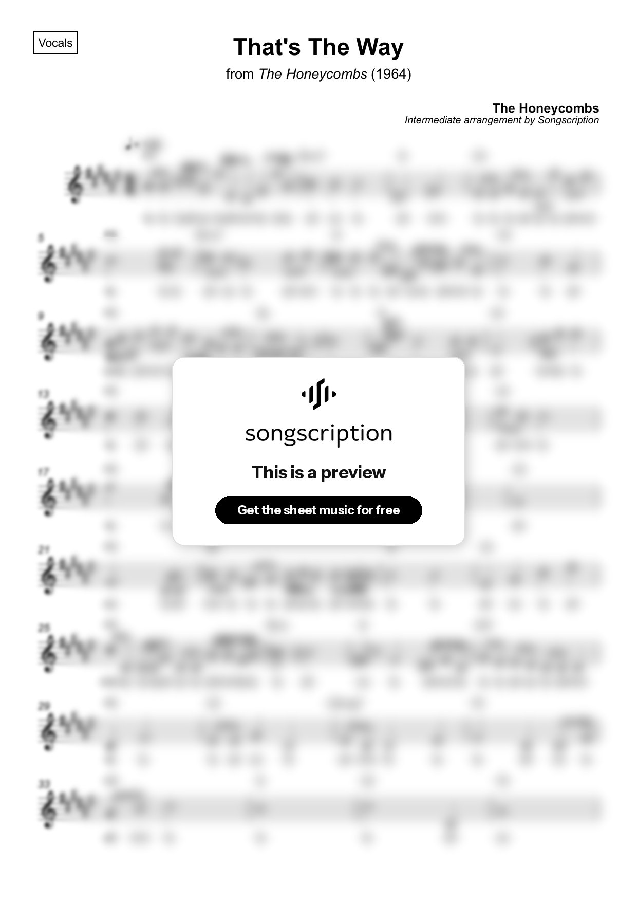 Intermediate Vocals Sheet Music for "That's The Way" by The Honeycombs