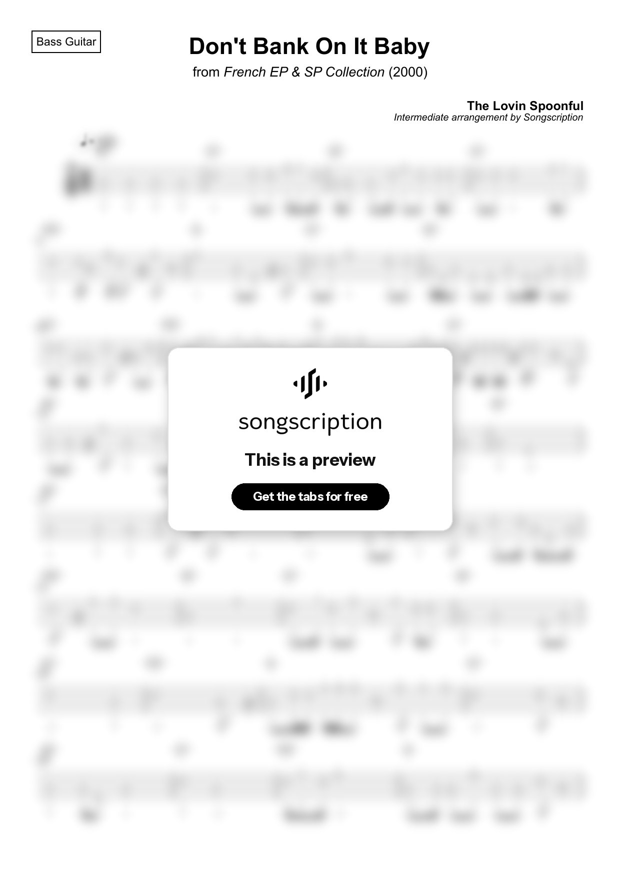 Intermediate Bass Guitar Tabs for "Don't Bank On It Baby" by The Lovin Spoonful