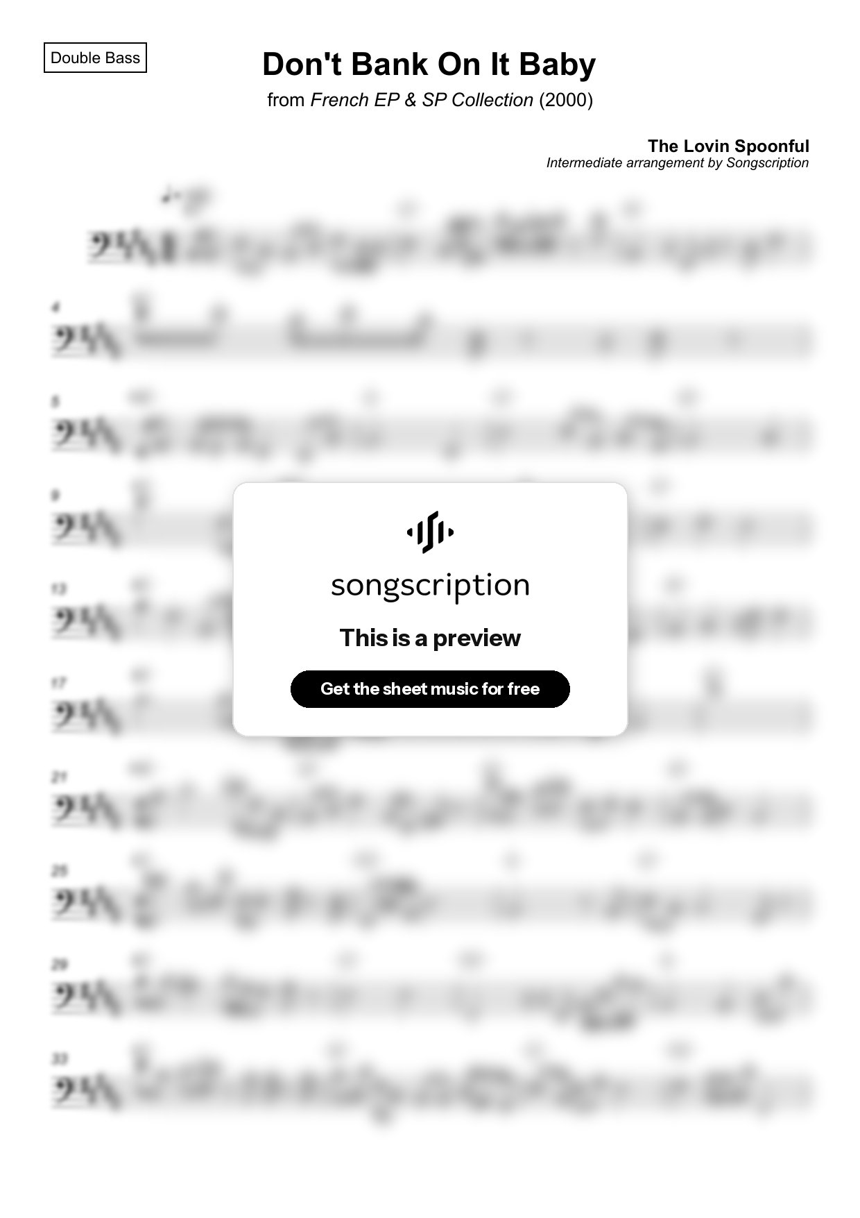 Intermediate Double Bass Sheet Music for "Don't Bank On It Baby" by The Lovin Spoonful