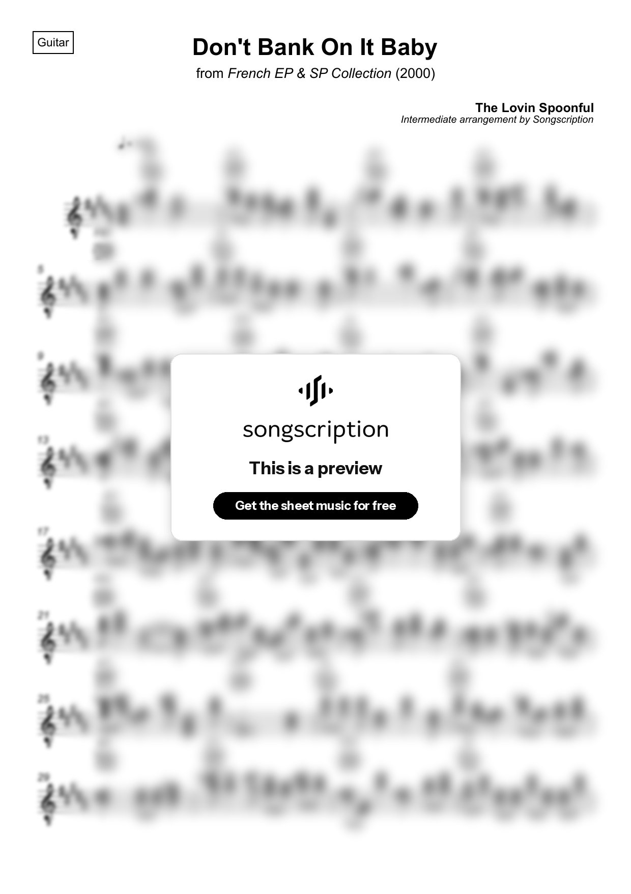 Intermediate Acoustic Guitar Sheet Music for "Don't Bank On It Baby" by The Lovin Spoonful