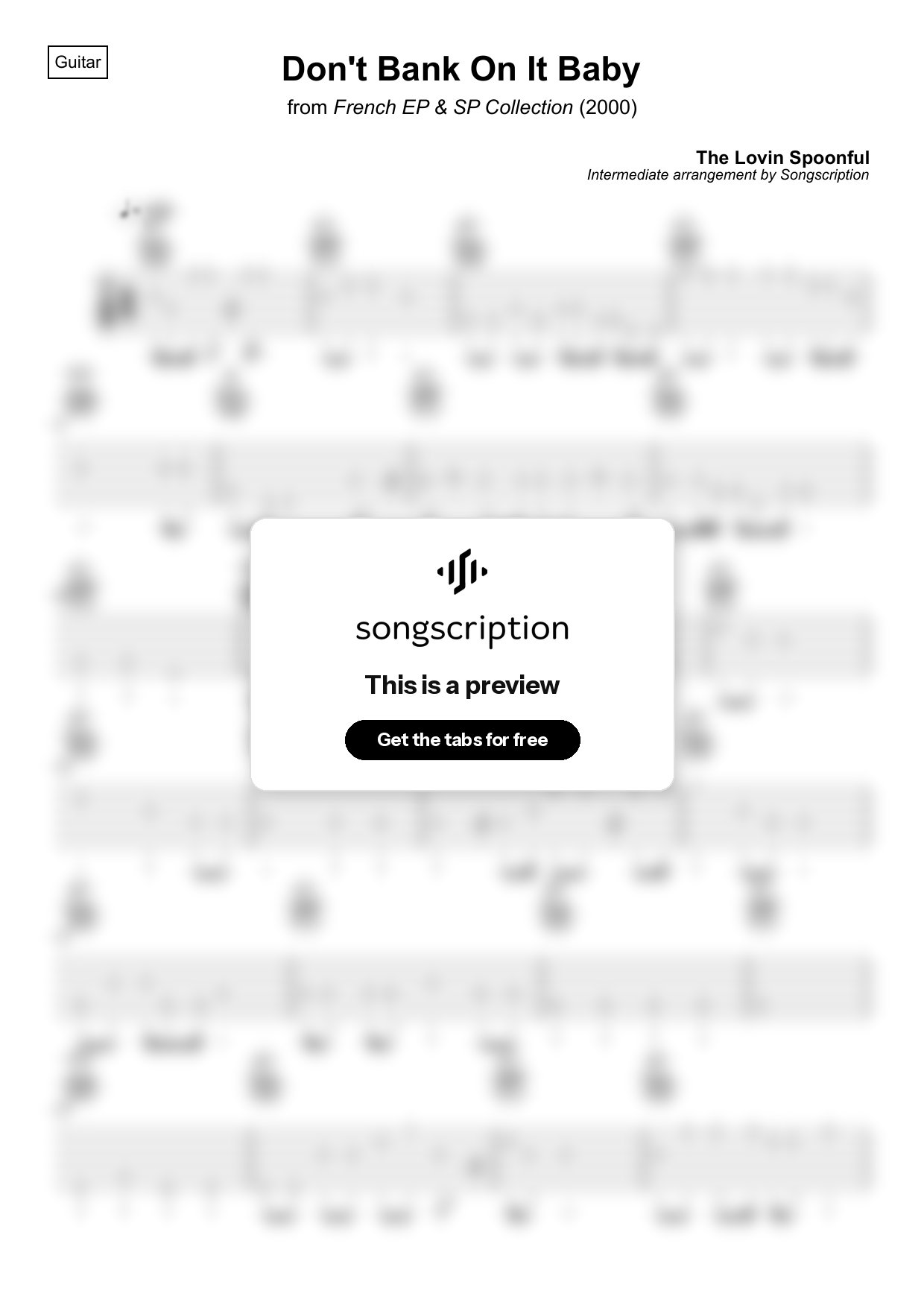 Intermediate Acoustic Guitar Tabs for "Don't Bank On It Baby" by The Lovin Spoonful