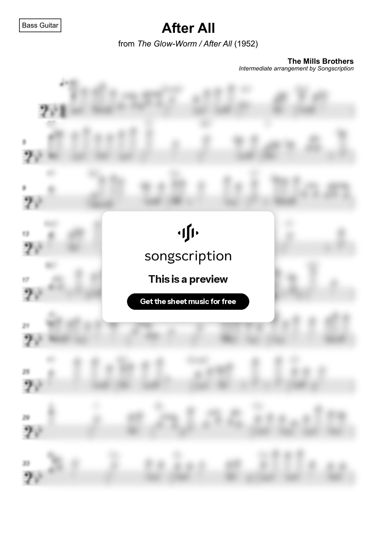 Intermediate Bass Guitar Sheet Music for "After All" by The Mills Brothers