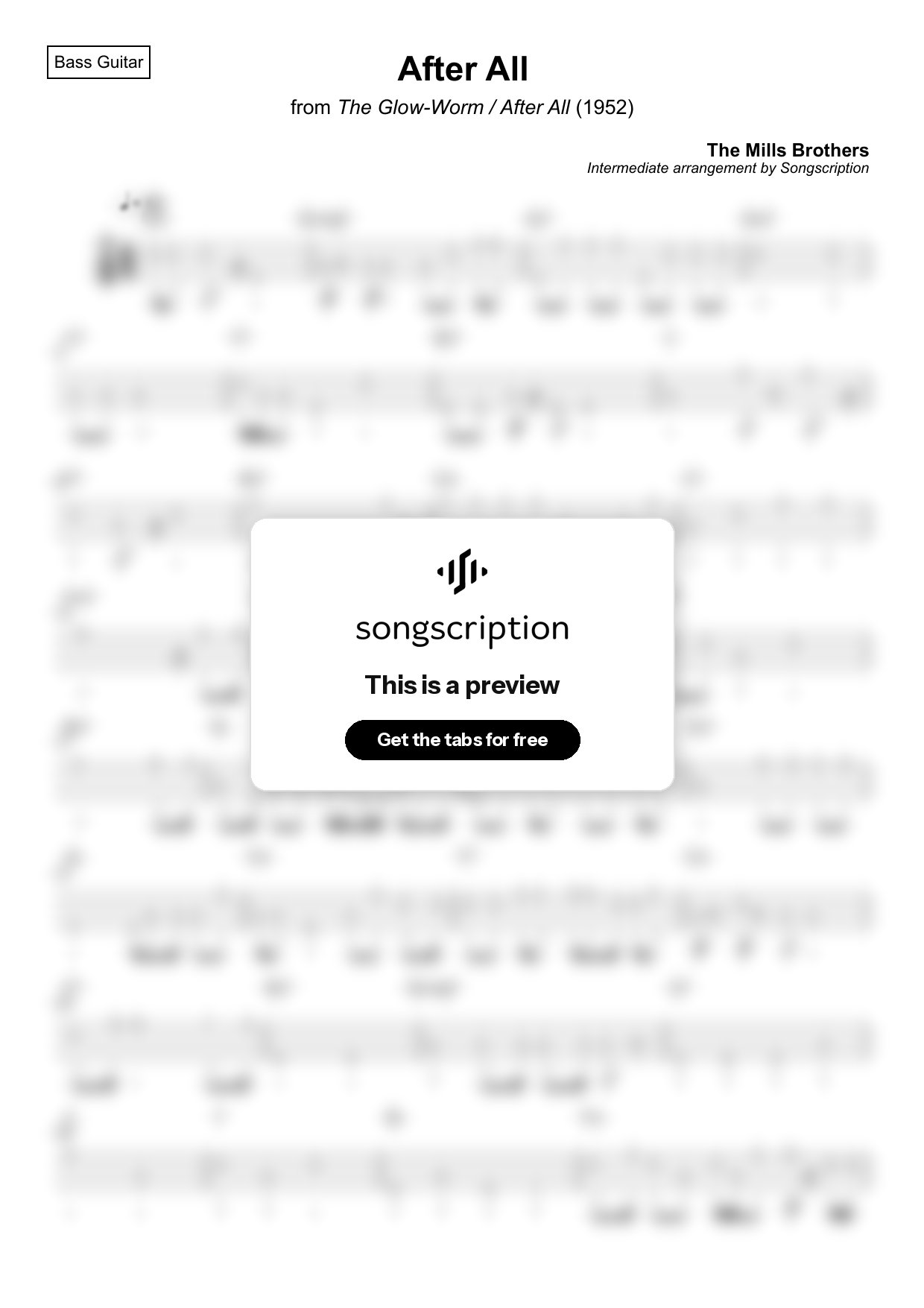 Intermediate Bass Guitar Tabs for "After All" by The Mills Brothers