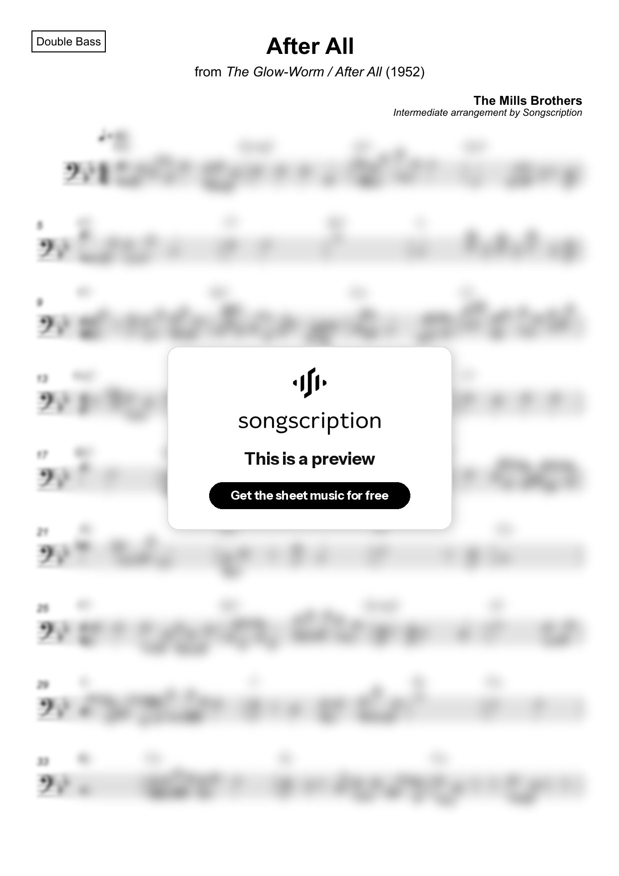 Intermediate Double Bass Sheet Music for "After All" by The Mills Brothers