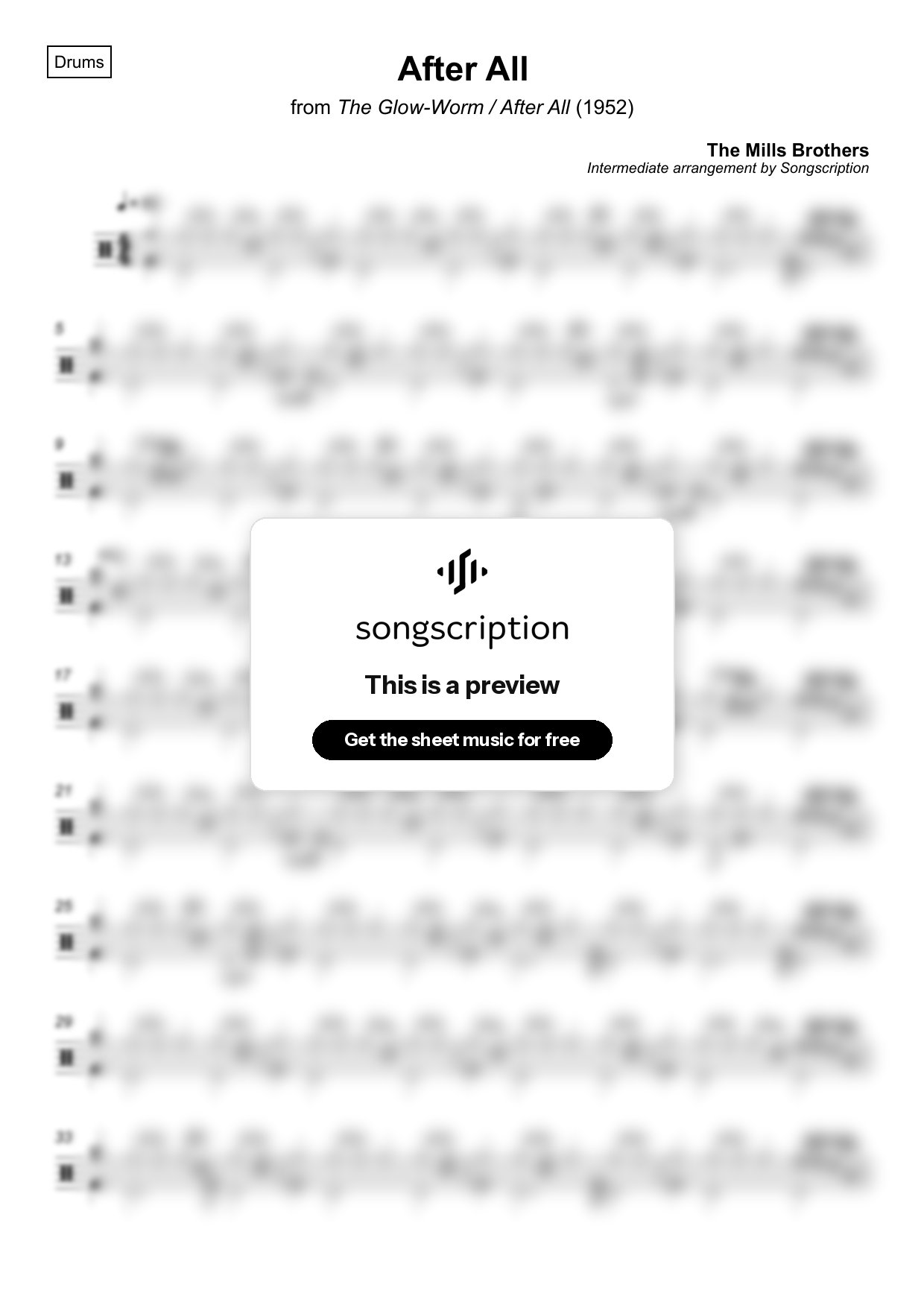 Intermediate Drums Sheet Music for "After All" by The Mills Brothers