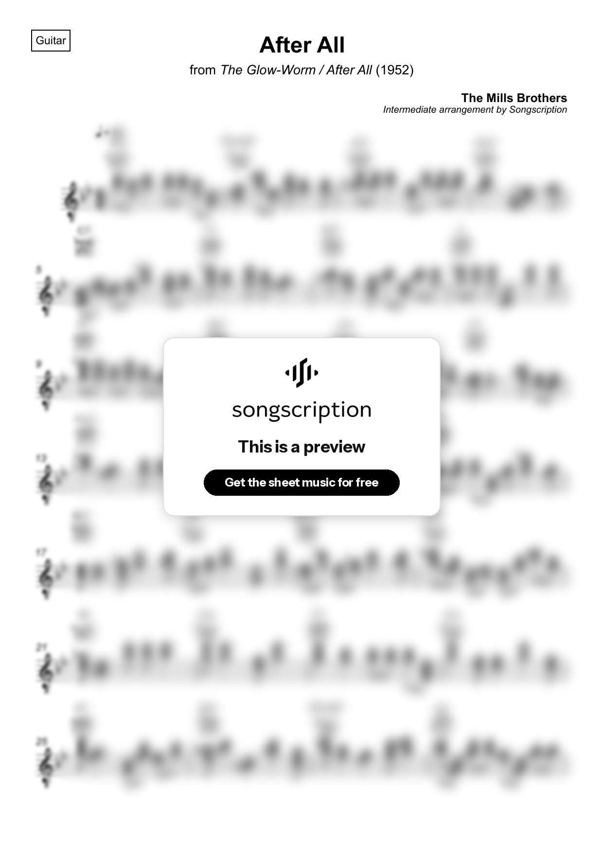 Intermediate Acoustic Guitar Sheet Music for "After All" by The Mills Brothers