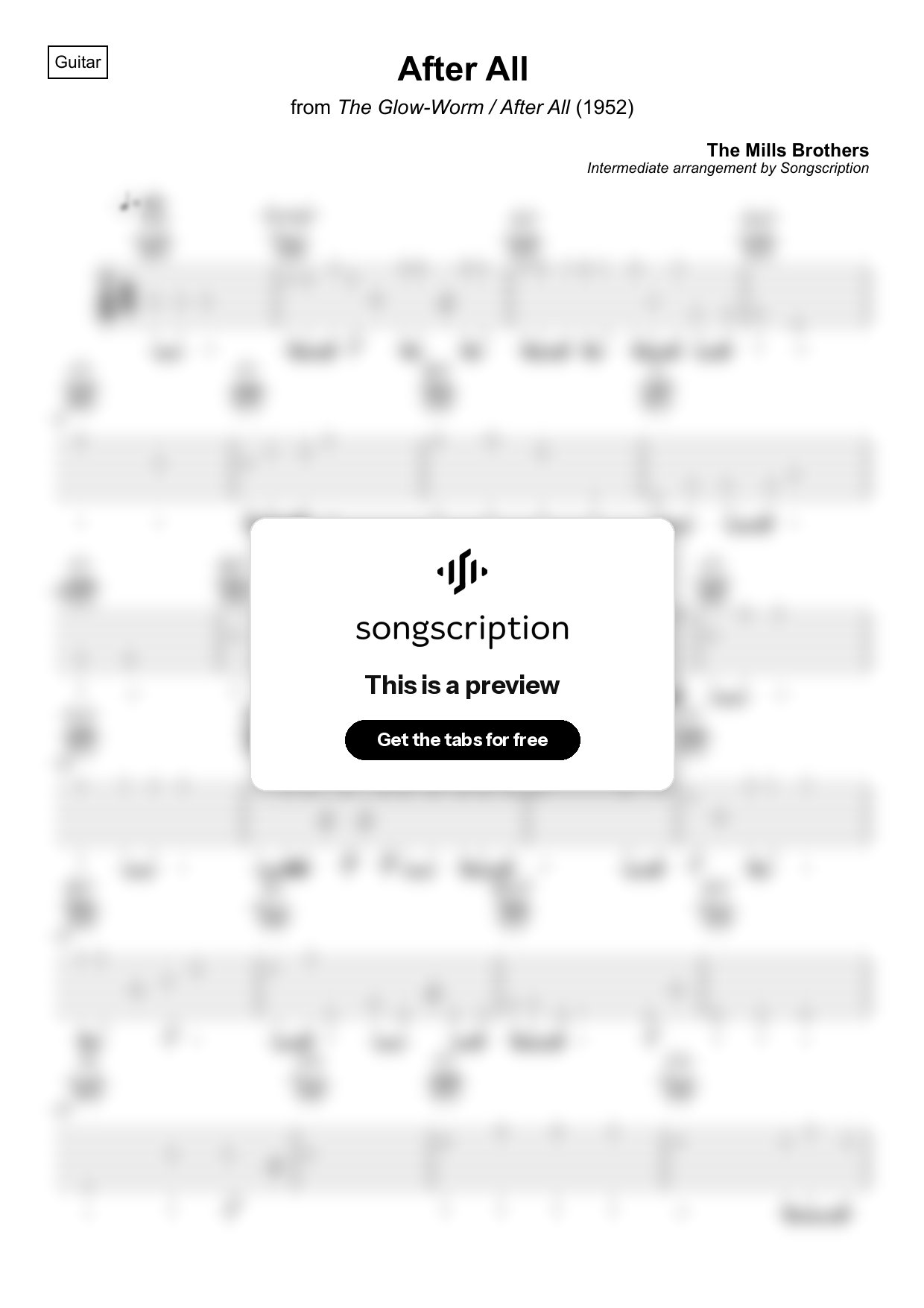 Intermediate Acoustic Guitar Tabs for "After All" by The Mills Brothers