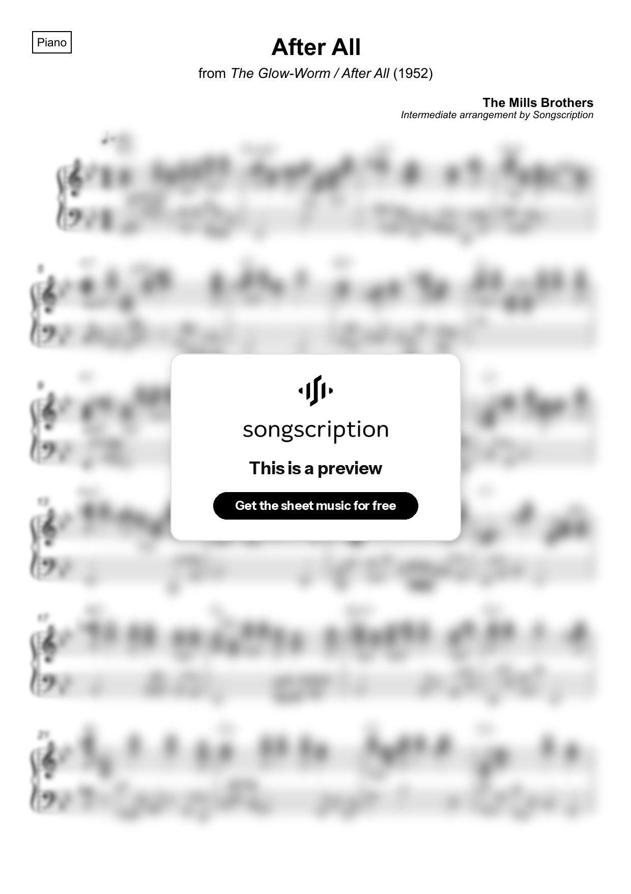 Intermediate Piano Sheet Music for "After All" by The Mills Brothers