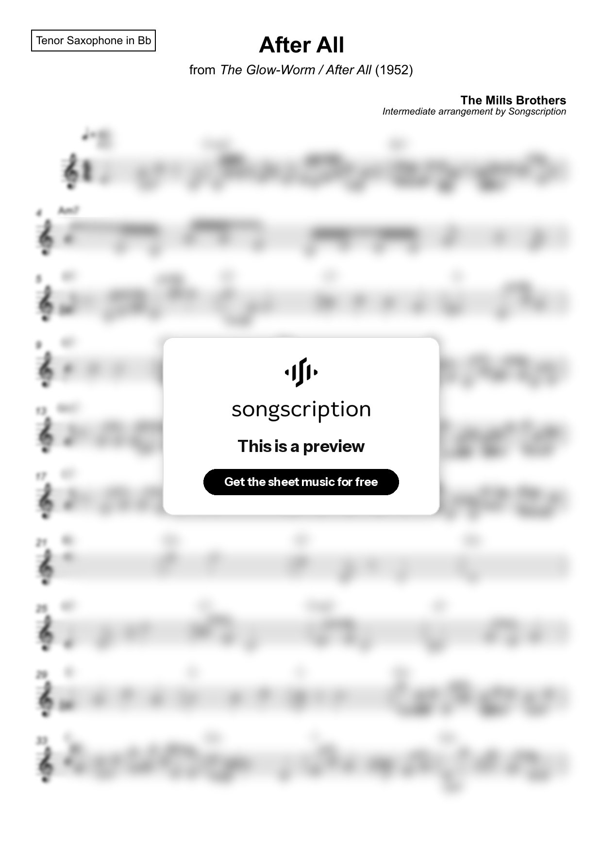 Intermediate Tenor Sax Sheet Music for "After All" by The Mills Brothers