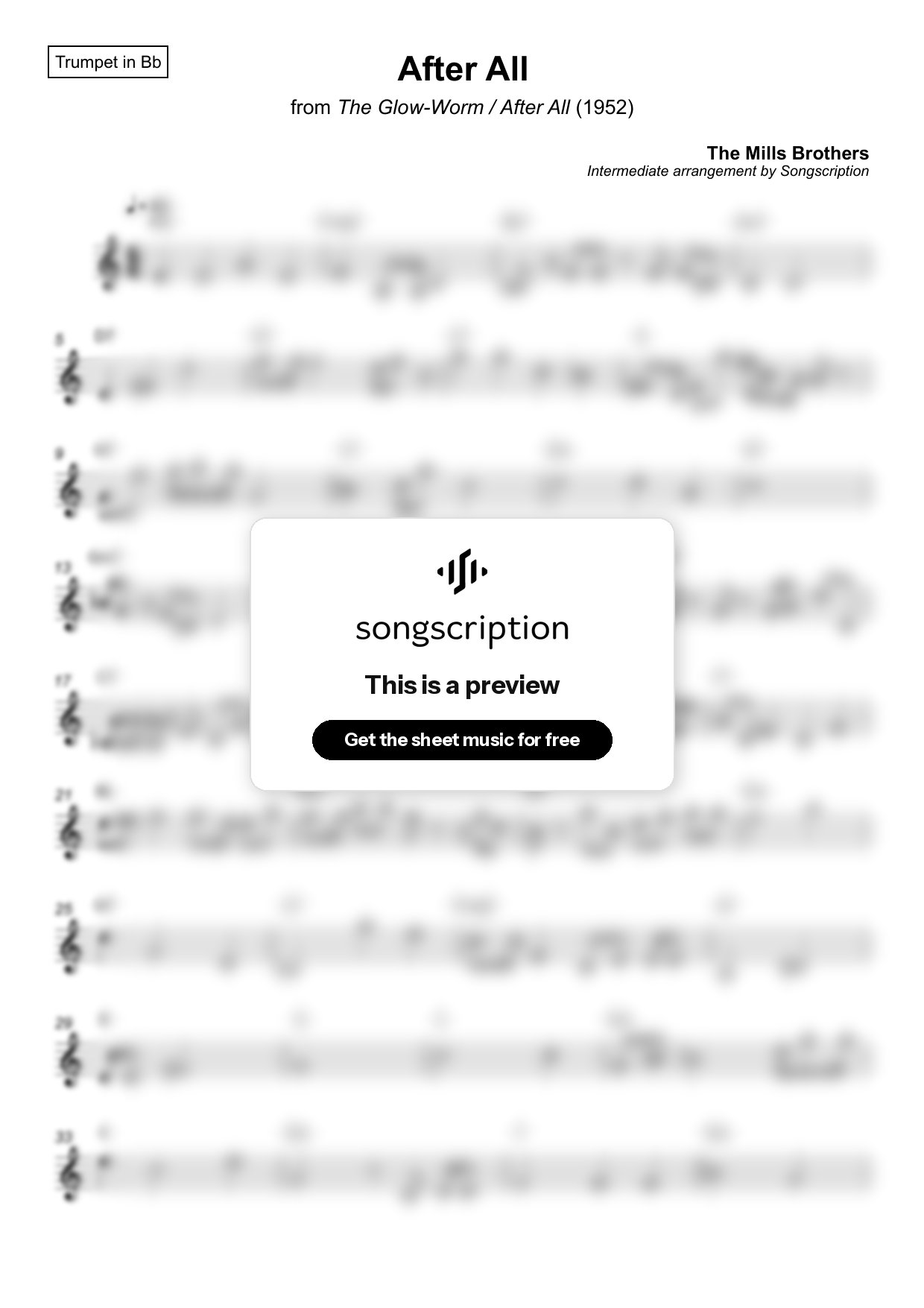 Intermediate Trumpet Sheet Music for "After All" by The Mills Brothers