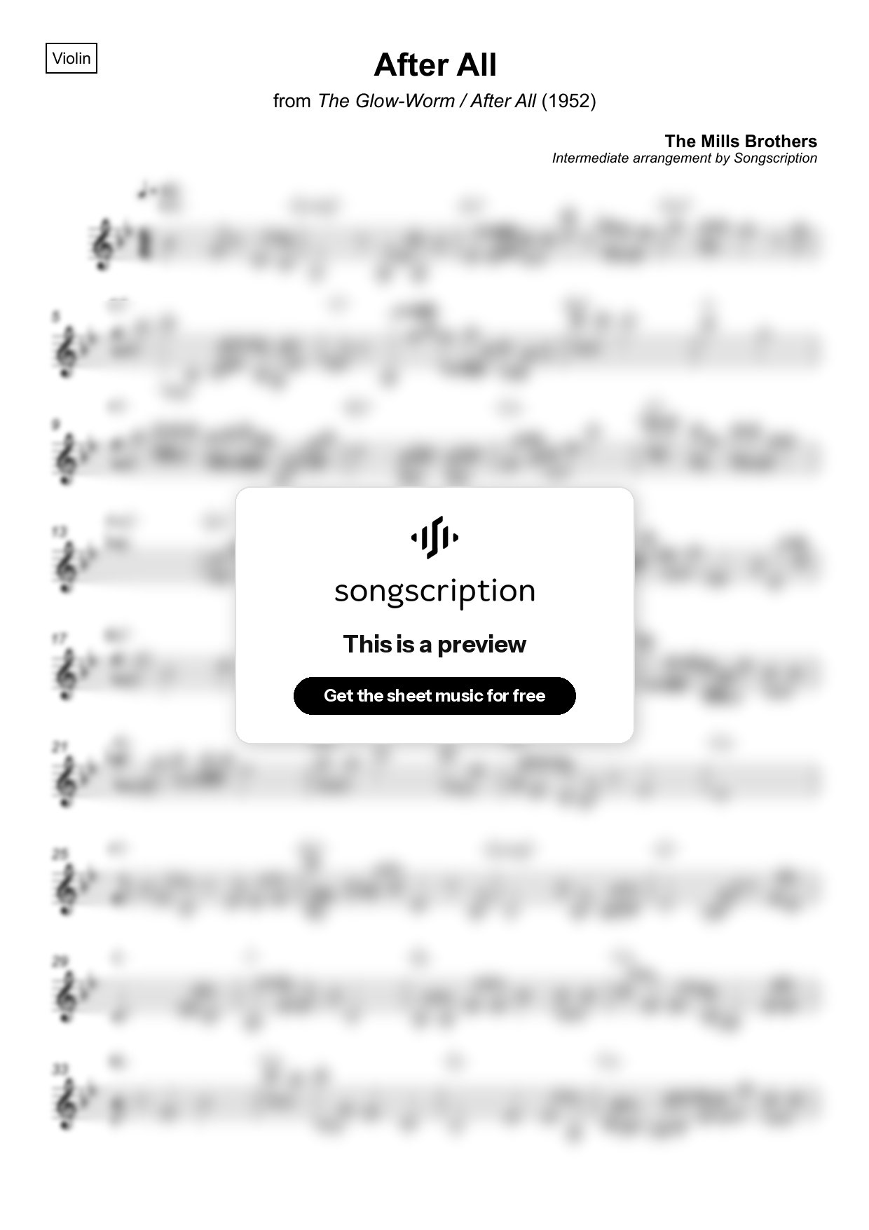 Intermediate Violin Sheet Music for "After All" by The Mills Brothers