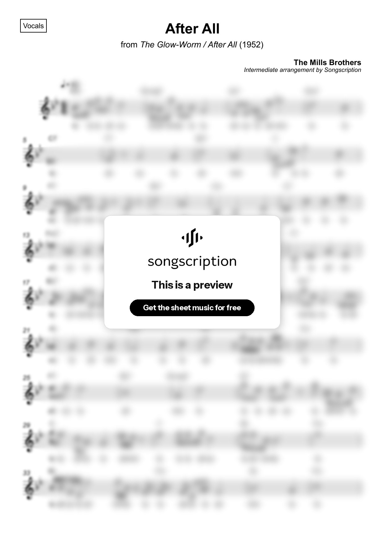Intermediate Vocals Sheet Music for "After All" by The Mills Brothers